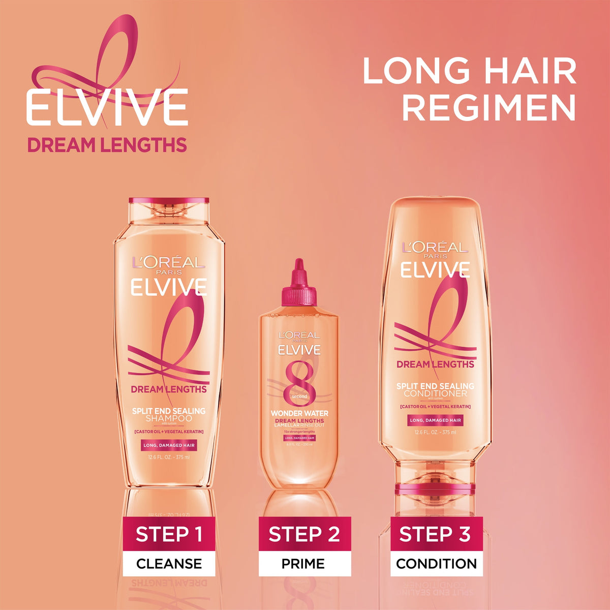 L'Oreal Paris Elvive Dream Lengths Restoring Shampoo Strengthening Split End Repair Damaged Hair 13.5 fl oz