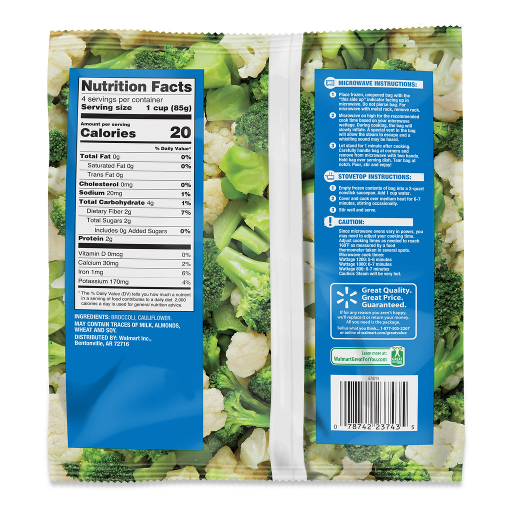 Great Value Broccoli & Cauliflower Florets Frozen 12 Oz