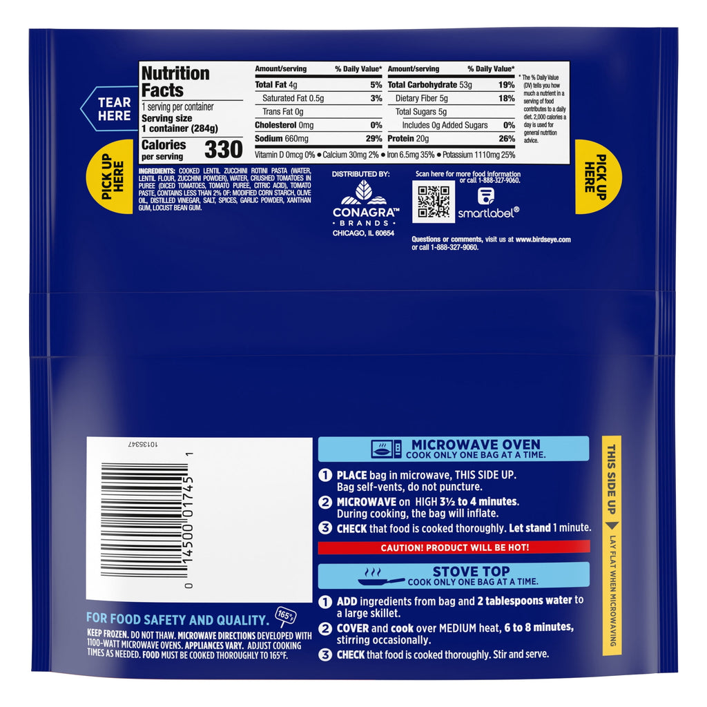 Birds Eye Protein Veggie Pasta With Marinara Frozen Side 10 Oz