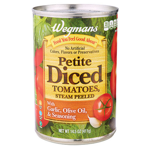 Wegmans Petite Diced Tomatoes with Garlic Olive Oil & Seasoning 14.5 oz
