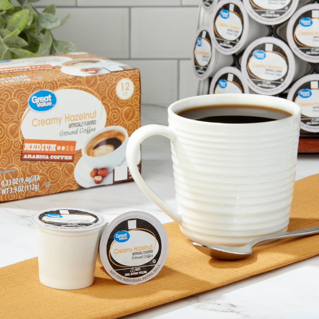 Great Value 100% Arabica Creamy Hazelnut Medium Roast Ground Coffee Pods 12 Count