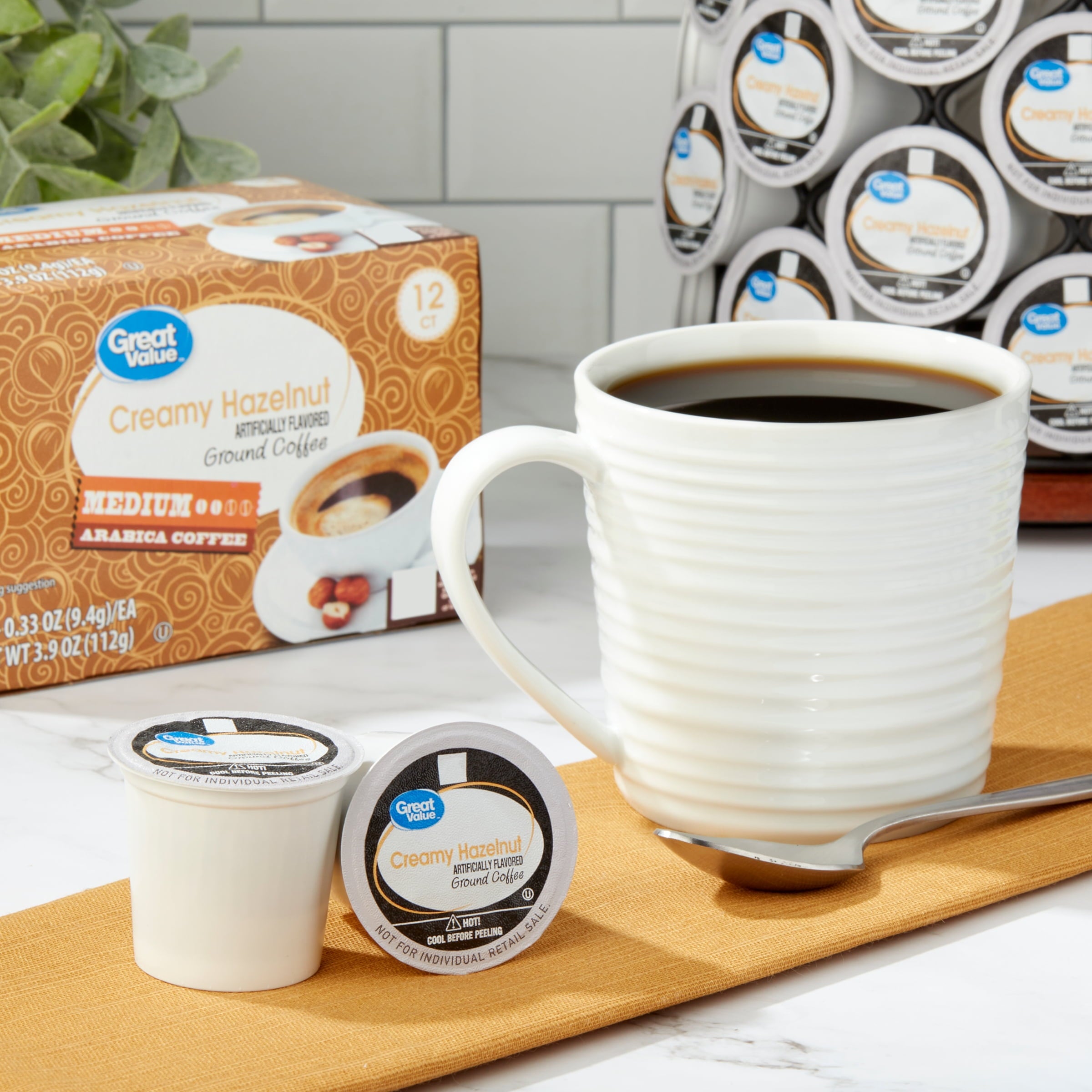 Great Value 100% Arabica Creamy Hazelnut Medium Roast Ground Coffee Pods 12 Count