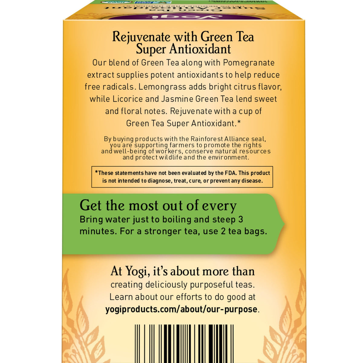 Yogi Green Tea Super Antioxidant Organic Wellness Tea Bags 16 Count