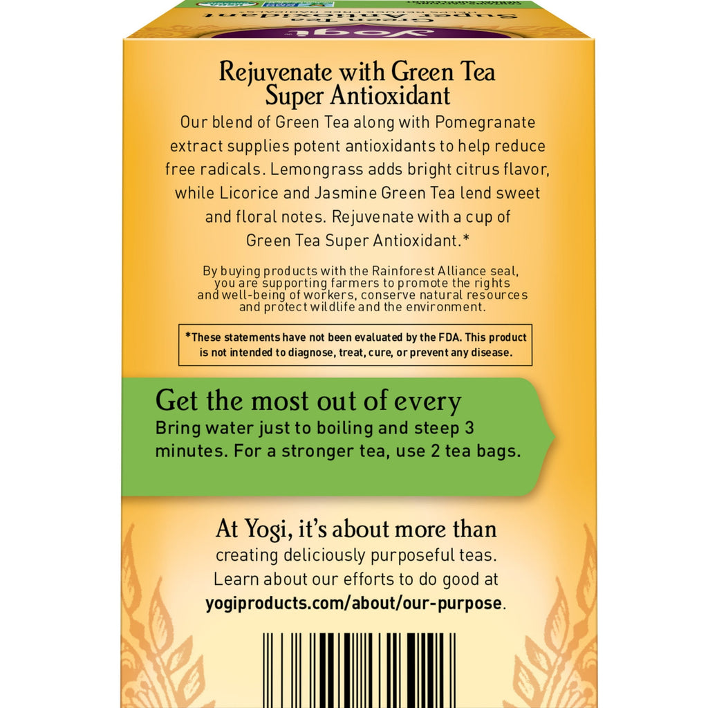 Yogi Green Tea Super Antioxidant Organic Wellness Tea Bags 16 Count