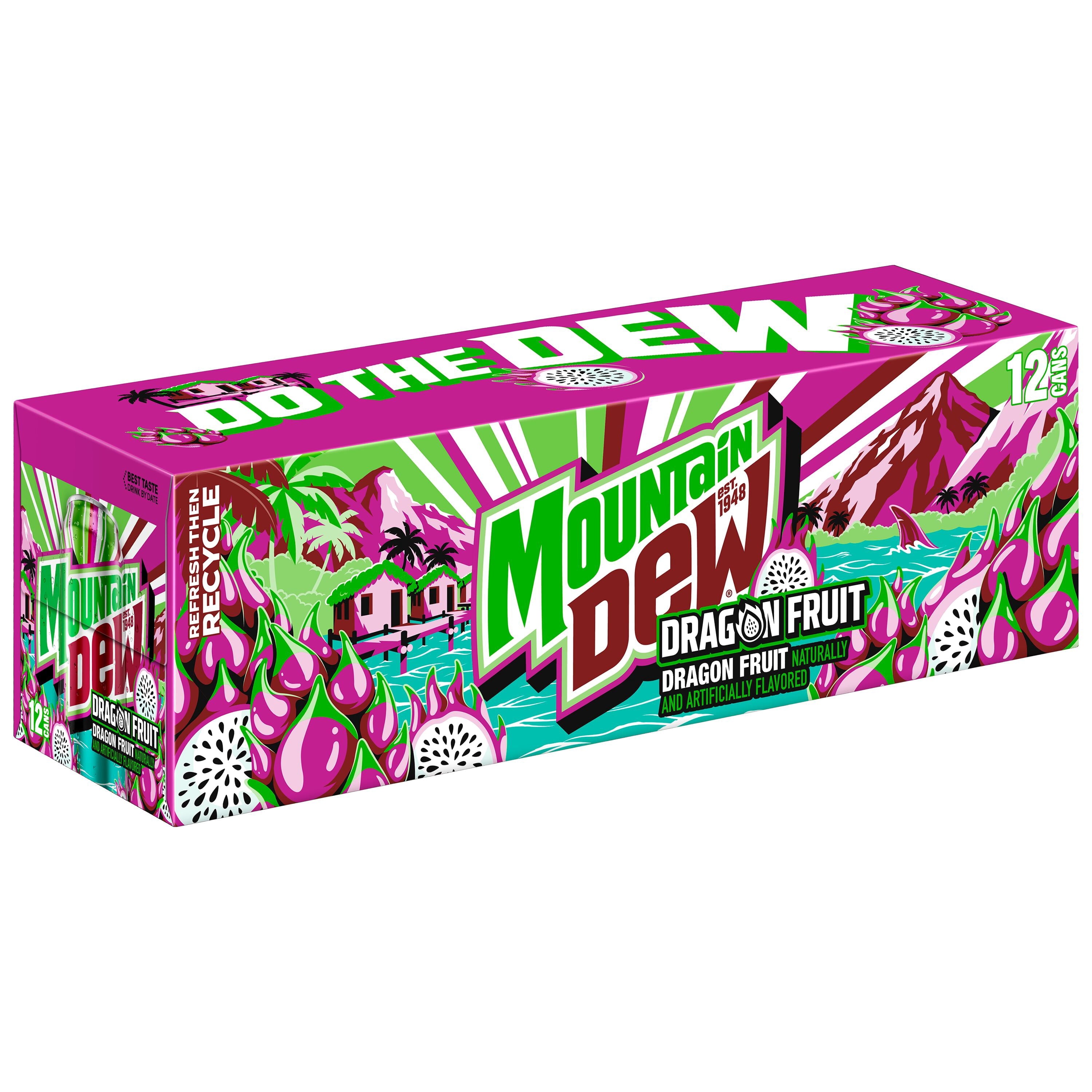 Mountain Dew Dragon Fruit Soda Pop Cans 12 Fl Oz 12 Pack