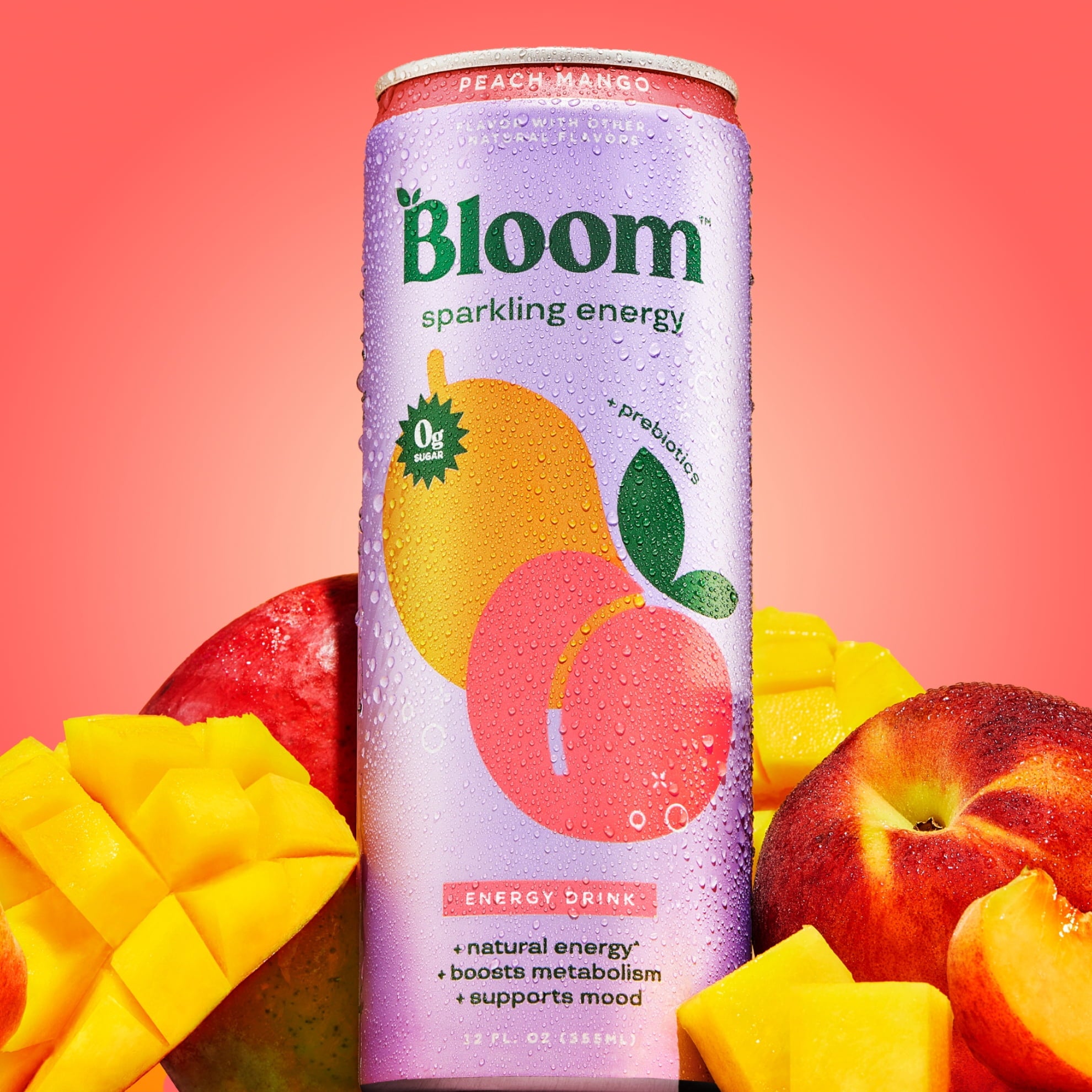 Bloom Nutrition Sparkling Peach Mango Energy Drink 12 fl oz Single Can