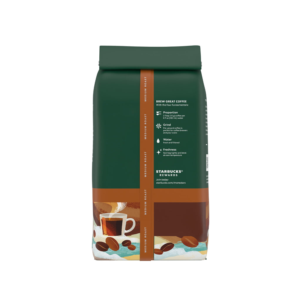 Starbucks Breakfast Blend Naturally Caffeinated Medium Roast Ground Coffee 12 oz Bag