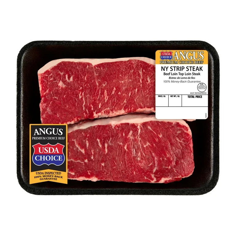 New York Strip Steak, Choice Angus Beef, 2 per Tray, 1.25 - 2.5 lb