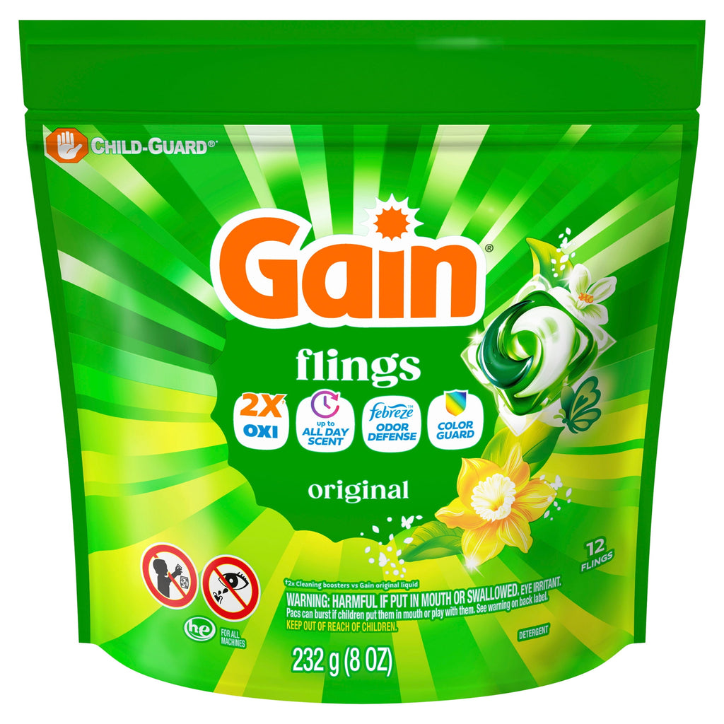 Gain Flings 4-in-1 Oxi Boost Febreze Laundry Detergent Pacs Original Scent 12 Count