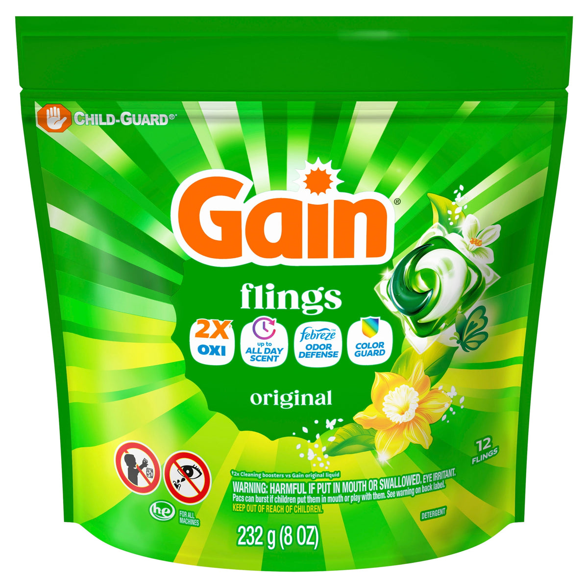 Gain Flings 4-in-1 Oxi Boost Febreze Laundry Detergent Pacs Original Scent 12 Count