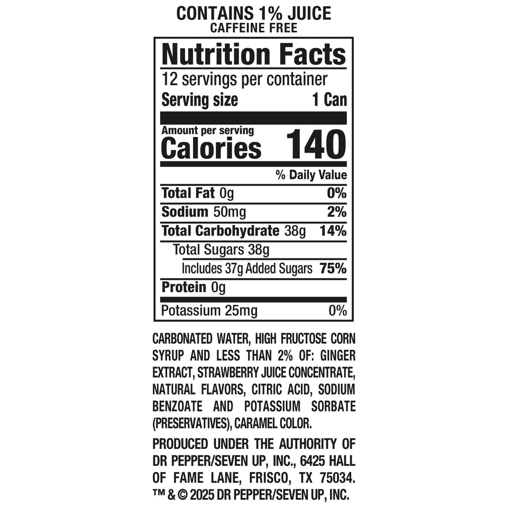 Canada Dry Caffeine Free Fruit Splash Strawberry Ginger Ale Soda Pop Cans 12 Fl Oz 12 Pack