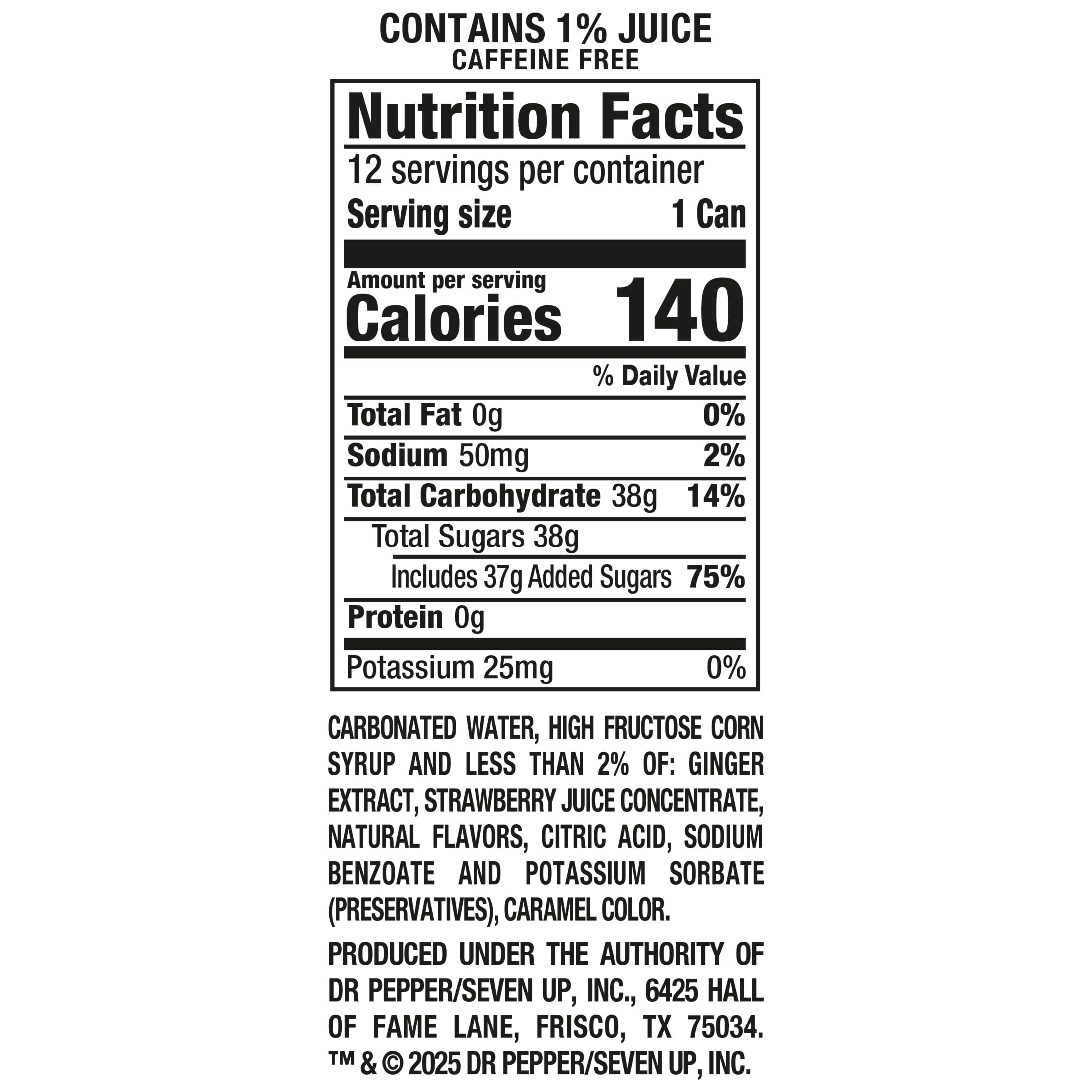 Canada Dry Caffeine Free Fruit Splash Strawberry Ginger Ale Soda Pop Cans 12 Fl Oz 12 Pack