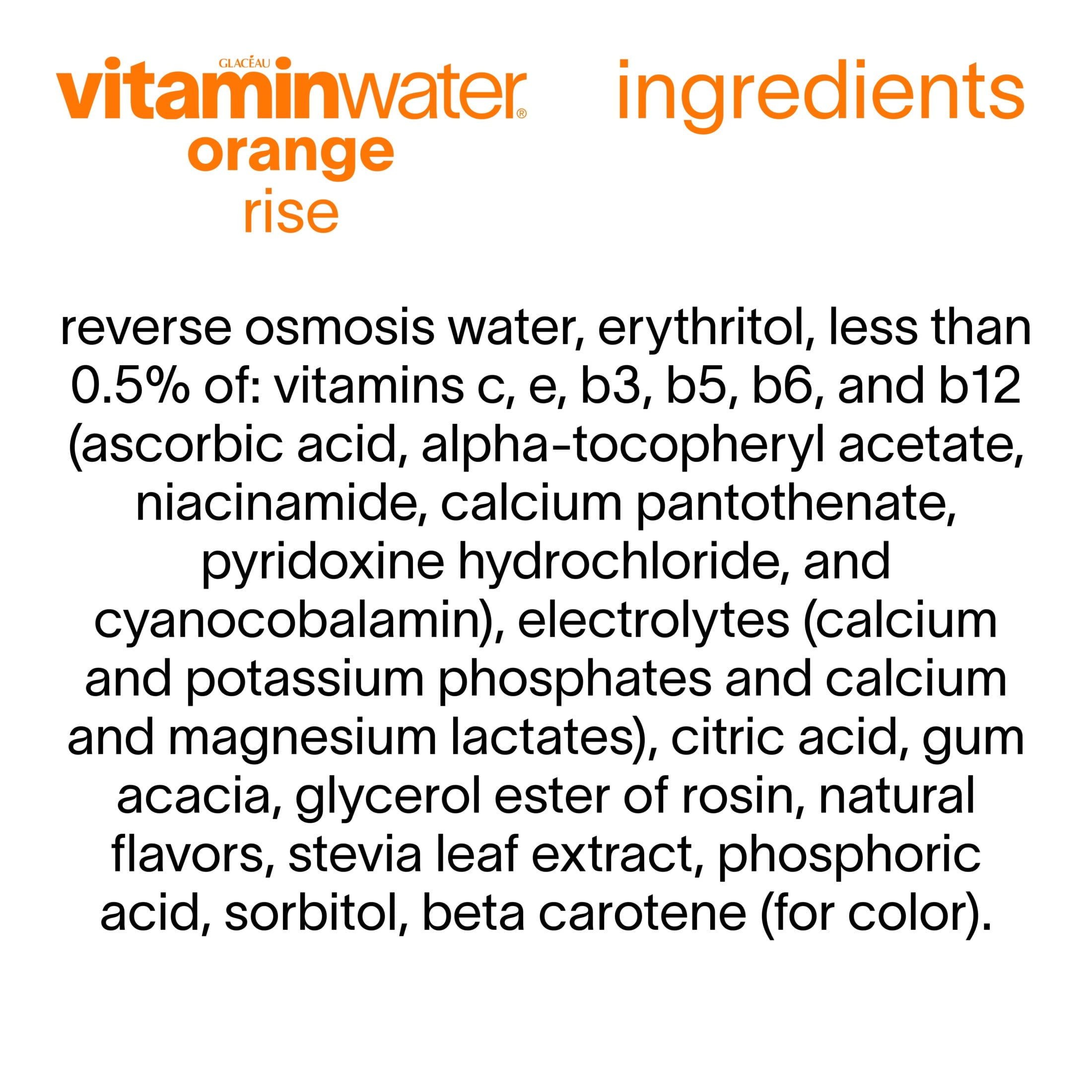 Vitaminwater Zero Sugar Rise Orange Flavored Water 16.9 fl oz 6 Pack