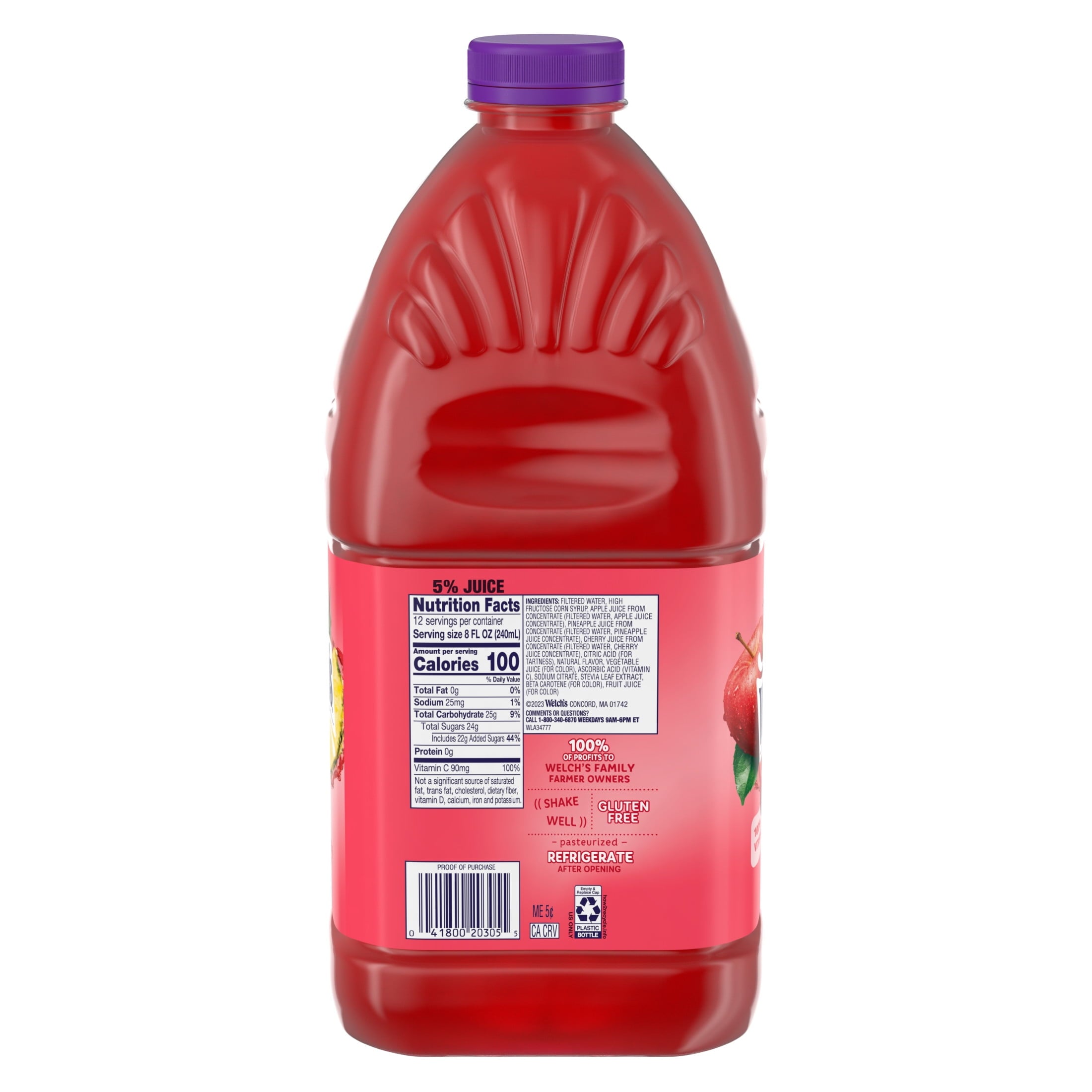 Welch's Fruit Punch Juice Cocktail Pulp-Free 96 fl oz Bottle