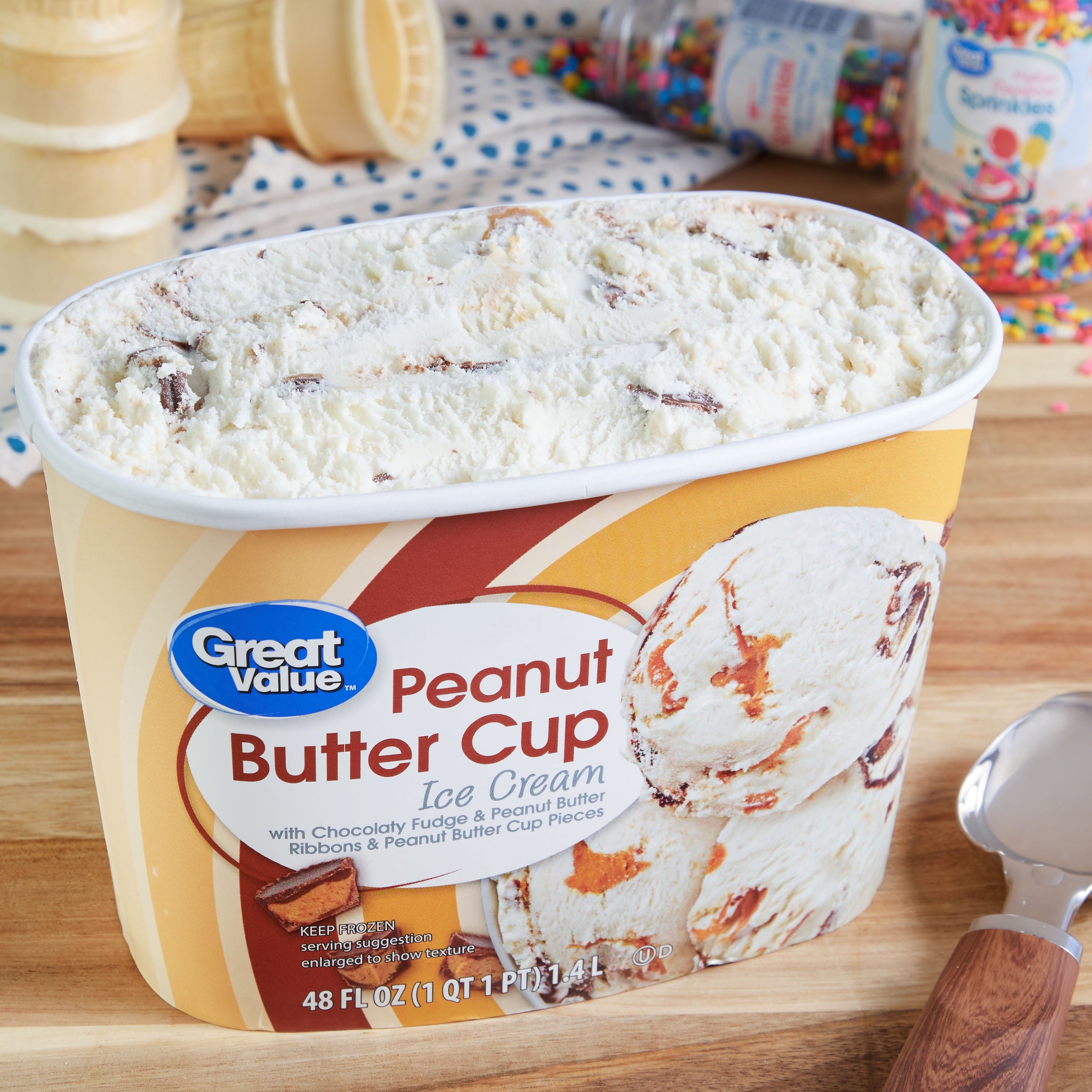 Great Value Peanut Butter Cup Vanilla Ice Cream 48 Fl Oz