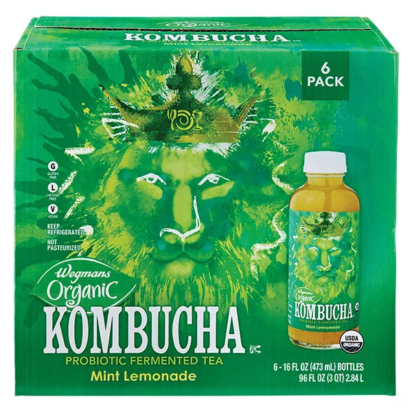Wegmans Organic Mint Lemonade Kombucha, 6 Pack 96 fl. oz.