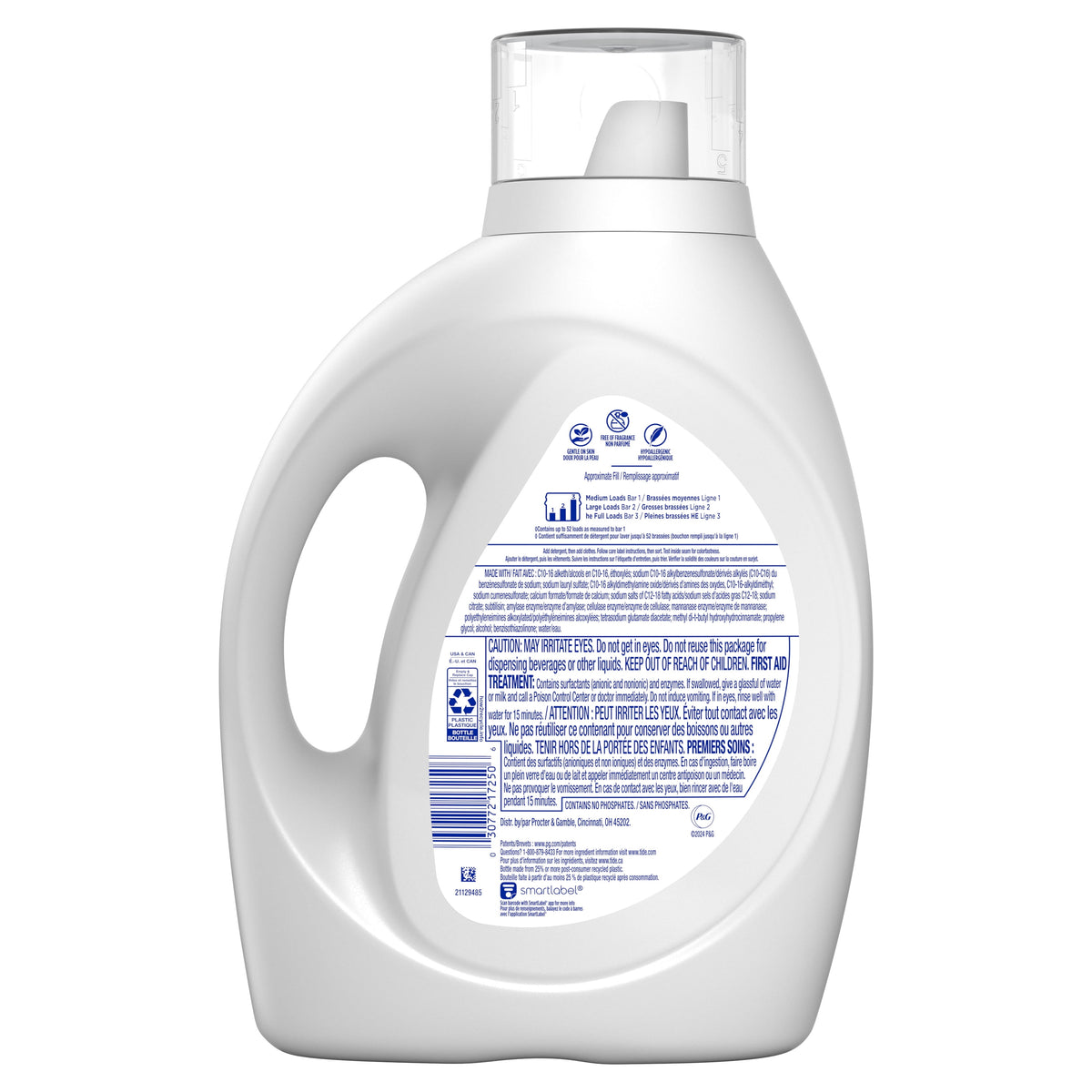 Tide Free & Gentle Liquid Laundry Detergent Hypoallergenic Perfume Free 73 fl oz 52 Loads