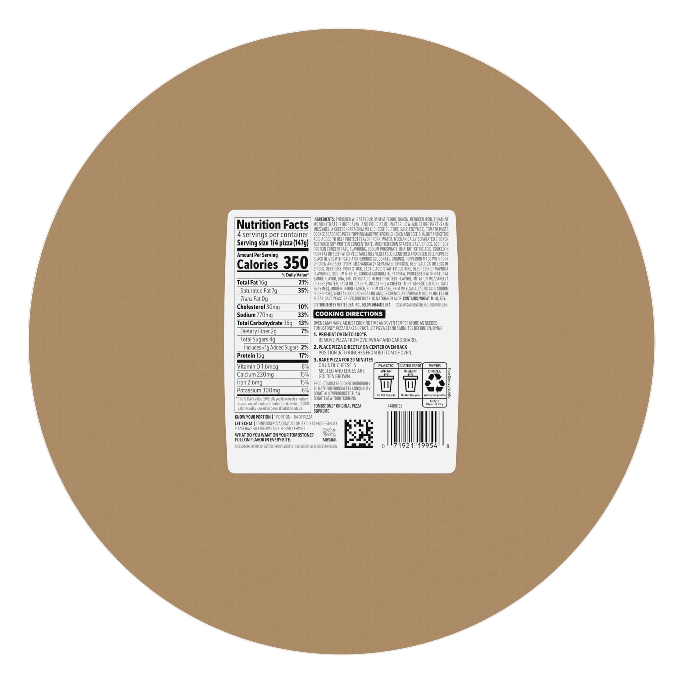 Tombstone Supreme Original Crust Frozen Pizza 20.8 Oz