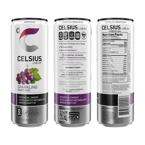CELSIUS Sparkling Grape Rush Functional Energy Drink 12 fl oz Single Can