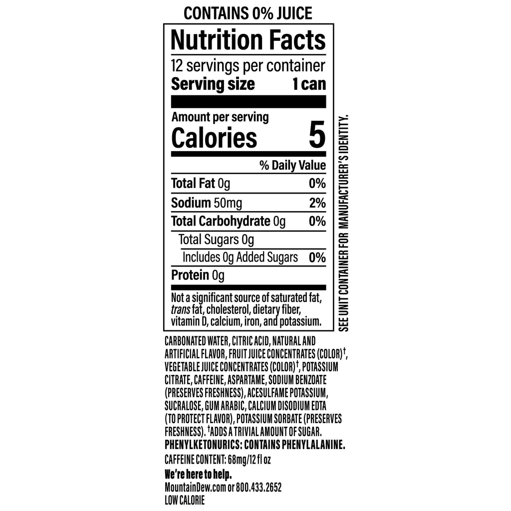 Mountain Dew Zero Sugar Baja Blast Cabo Citrus Soda Pop Cans 12 Fl Oz 12 Pack