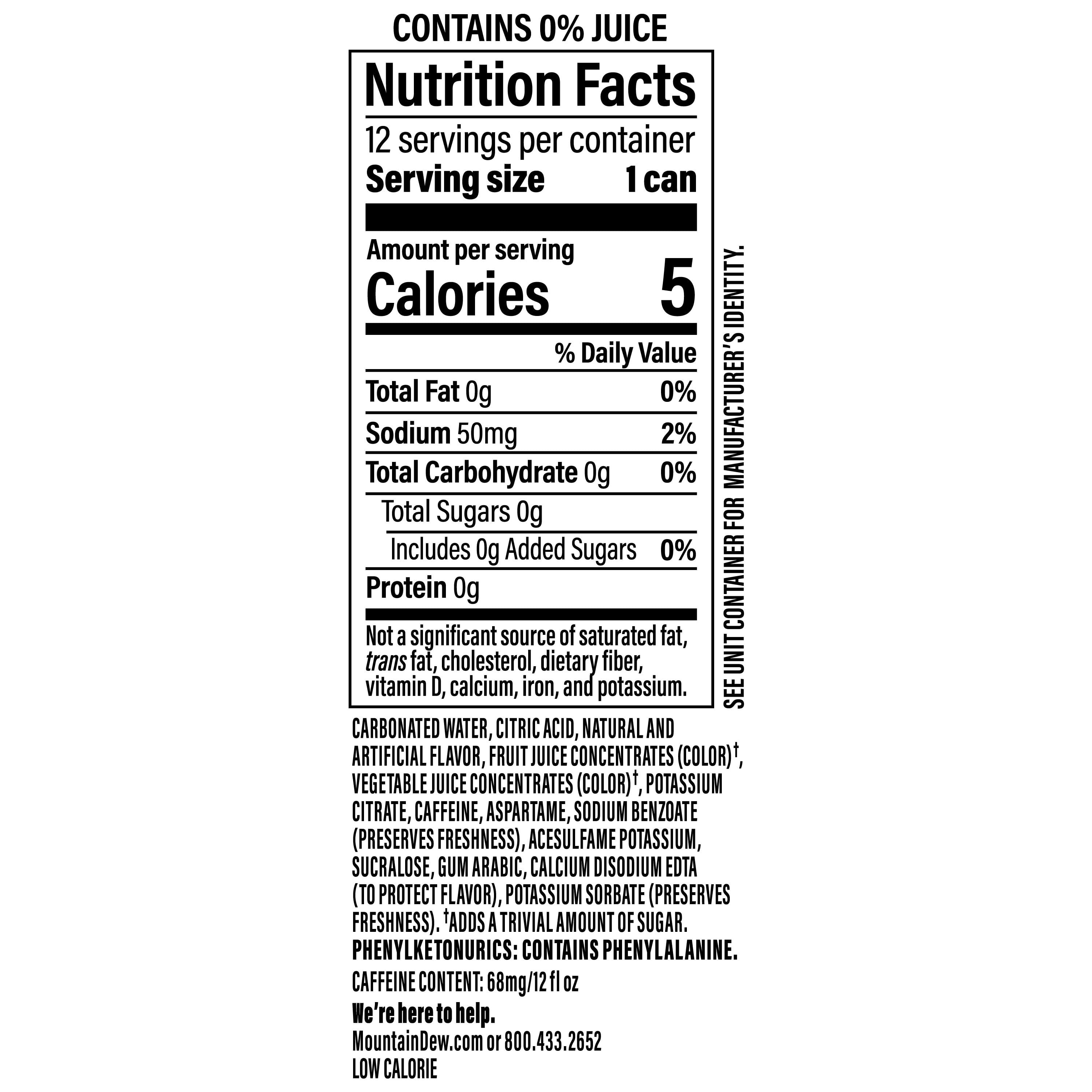 Mountain Dew Zero Sugar Baja Blast Cabo Citrus Soda Pop Cans 12 Fl Oz 12 Pack