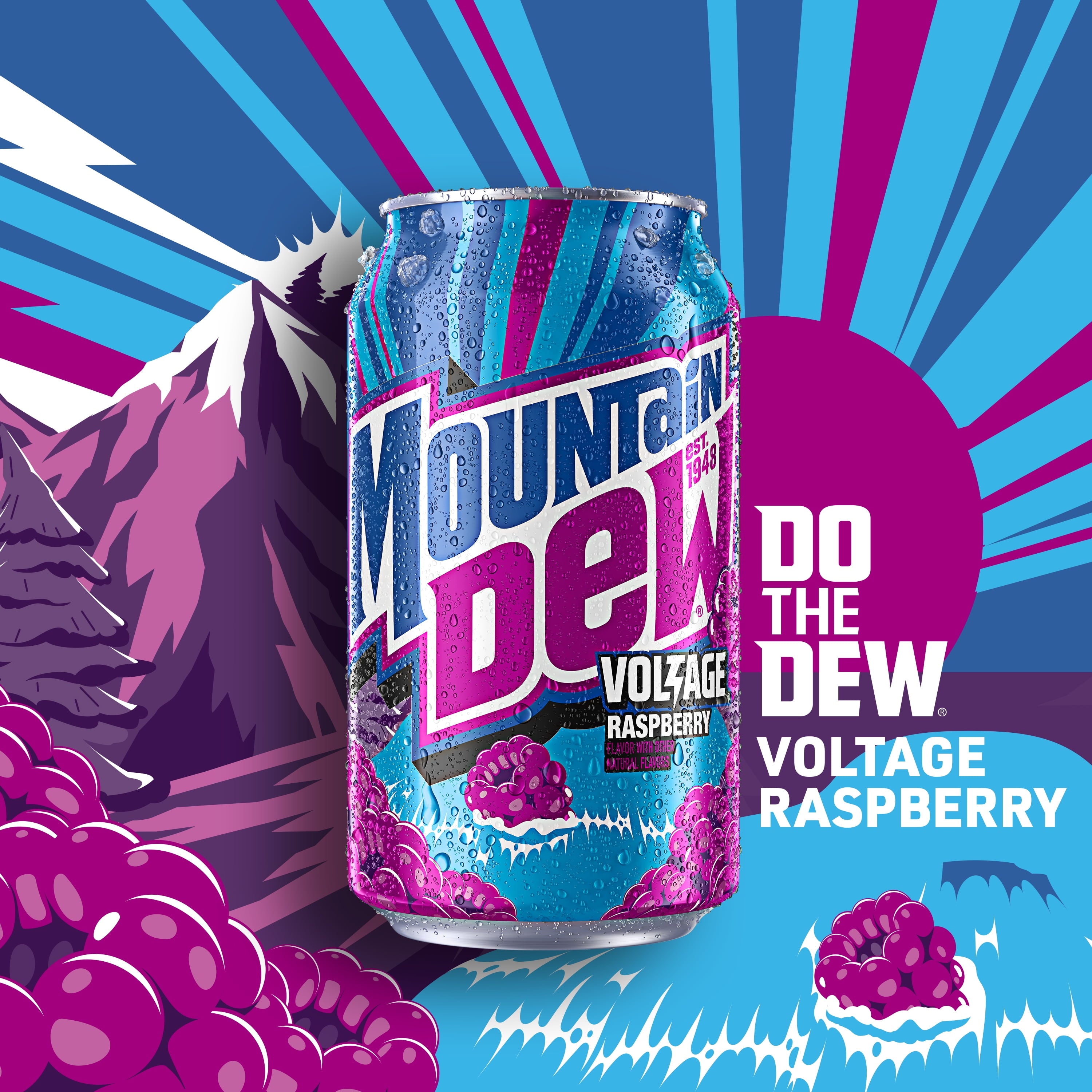 Mountain Dew Voltage Raspberry Citrus Soda Pop Cans 12 Fl Oz 12 Pack