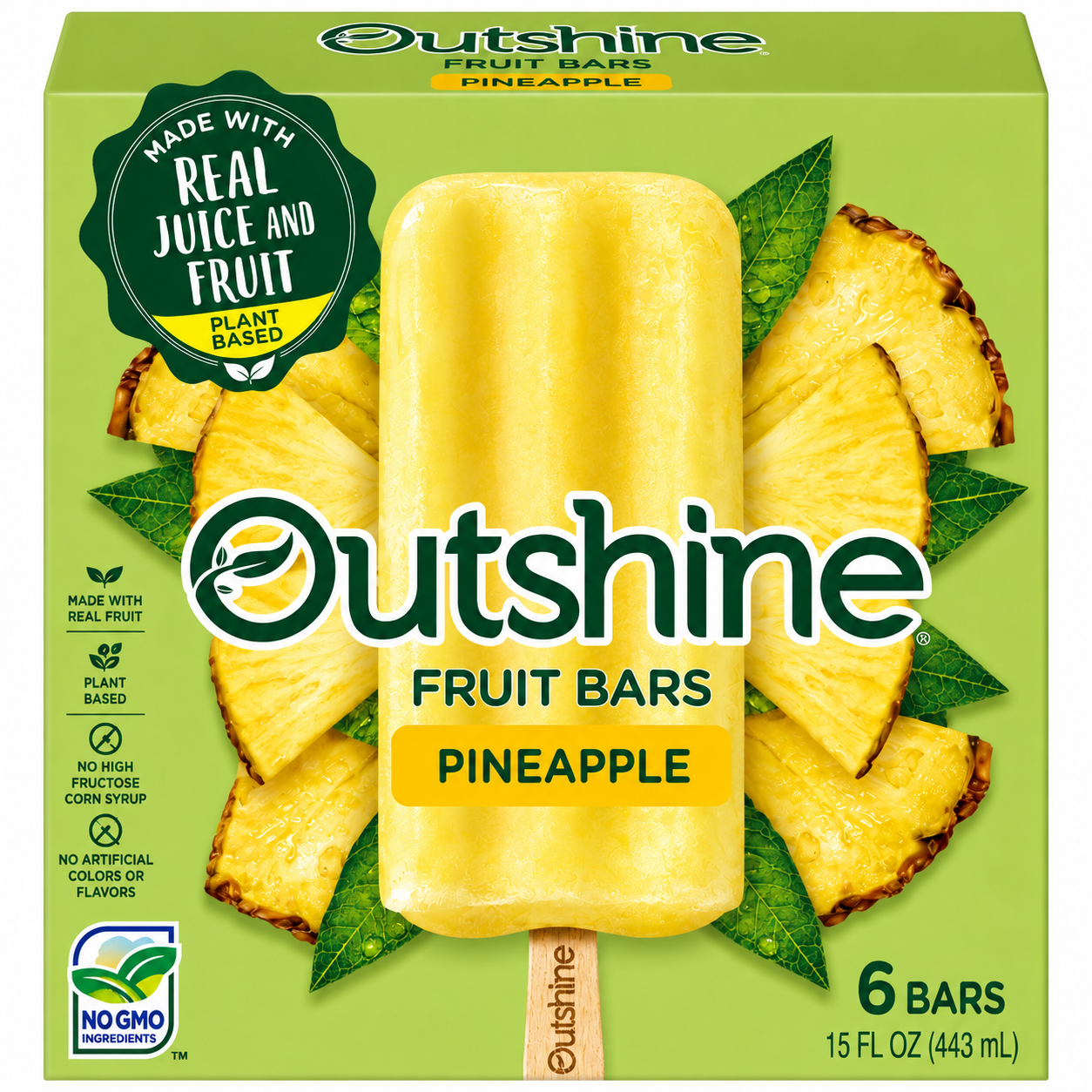 Outshine Fruit Bars – Pineapple, Frozen Fruit Bars, 6 Count