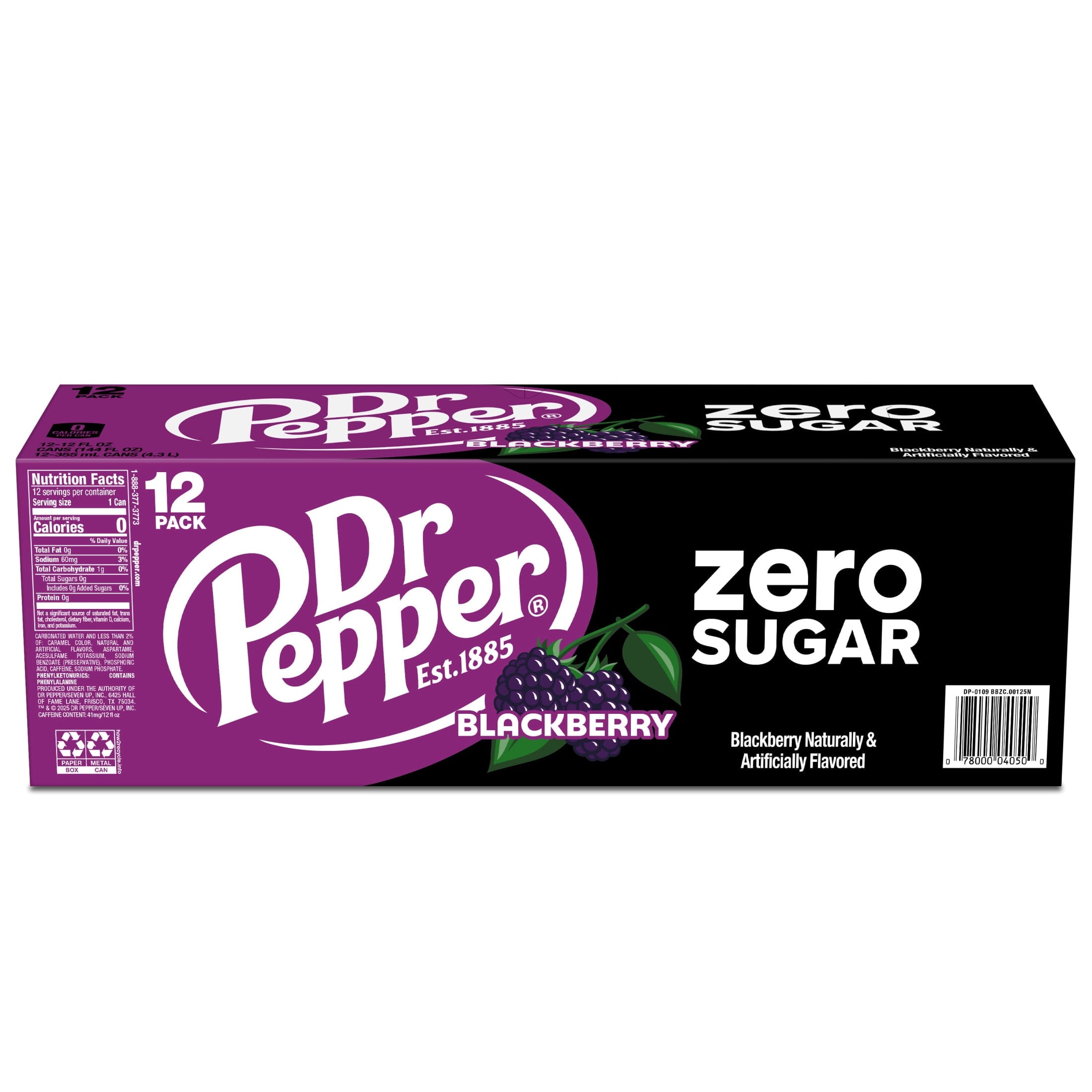 Dr Pepper Blackberry Zero Sugar Soda Pop Cans 12 Fl Oz 12 Pack