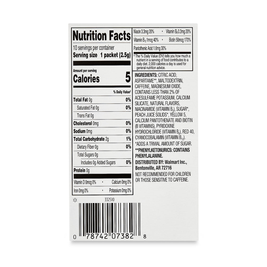 Great Value Energy Peach Mango Sugar-Free Caffeinated Drink Mix Packets 0.9 oz 10 Count