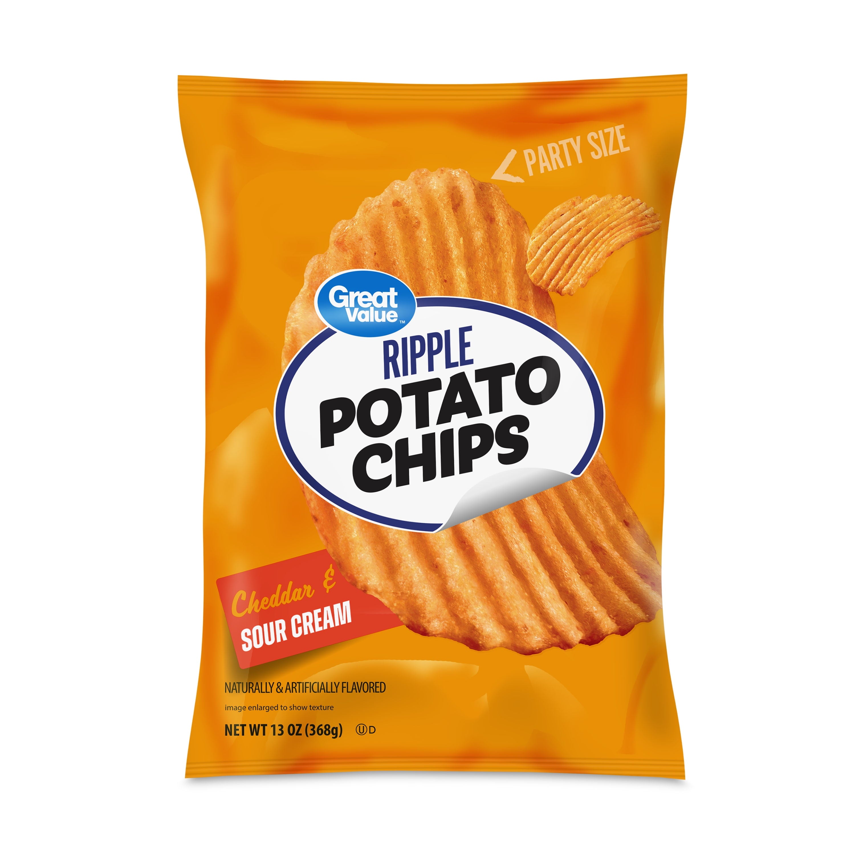 Cheddar & Sour Cream Flavored Potato Chips Party Size 13 Oz 1 Count Great Value