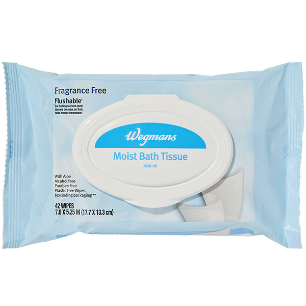 Wegmans Flushable Plus Fragrance Free Moist Bath Tissue 42 Ct