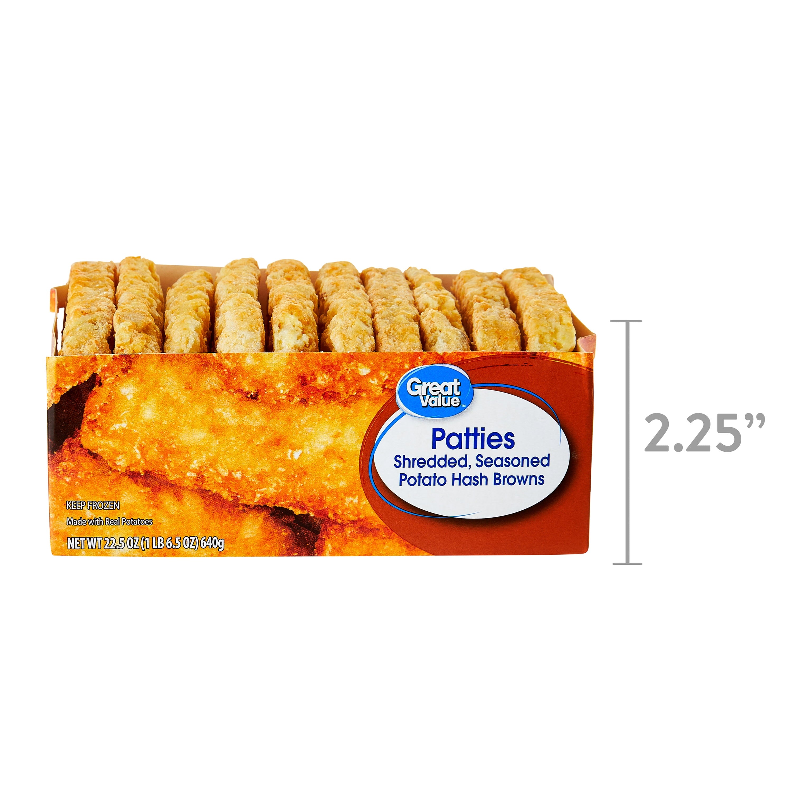 Great Value Seasoned Potato Hash Brown Patties 22.5 Oz Frozen 10 Count