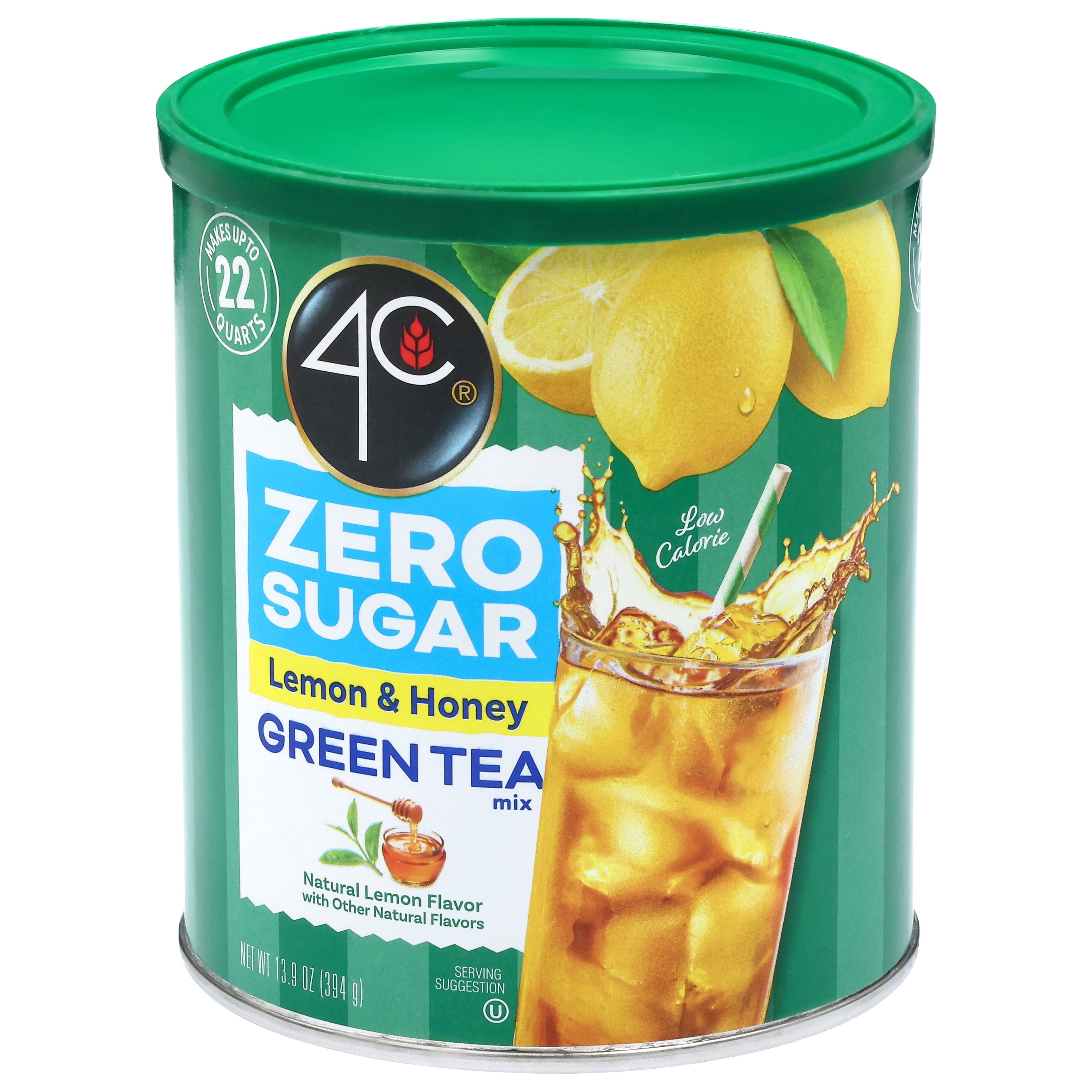 4C Zero Sugar Green Tea Antioxidant Naturally Caffeinated Iced Tea Mix 13.9 oz Canister