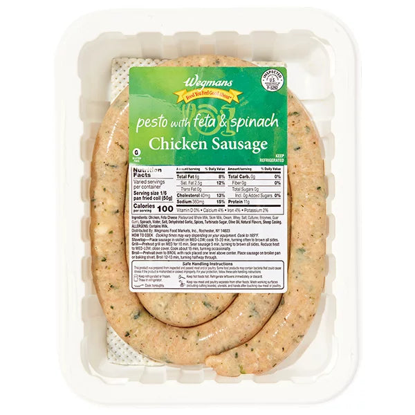Wegmans Thin Rope Pesto with Feta & Spinach Chicken Sausage-Avg. 1 lb