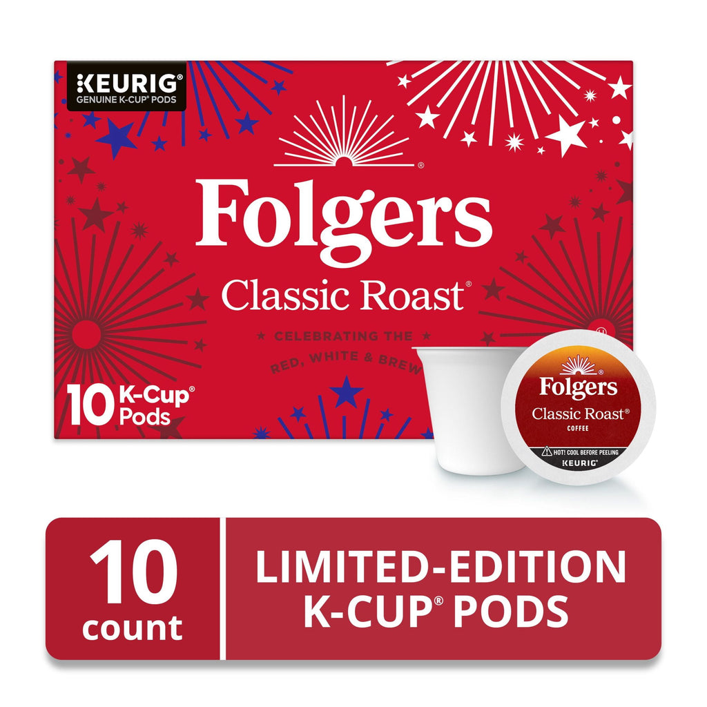 Folgers Classic Roast Naturally Caffeinated Medium Roast Coffee Keurig K-Cup Pods 10 Count Box