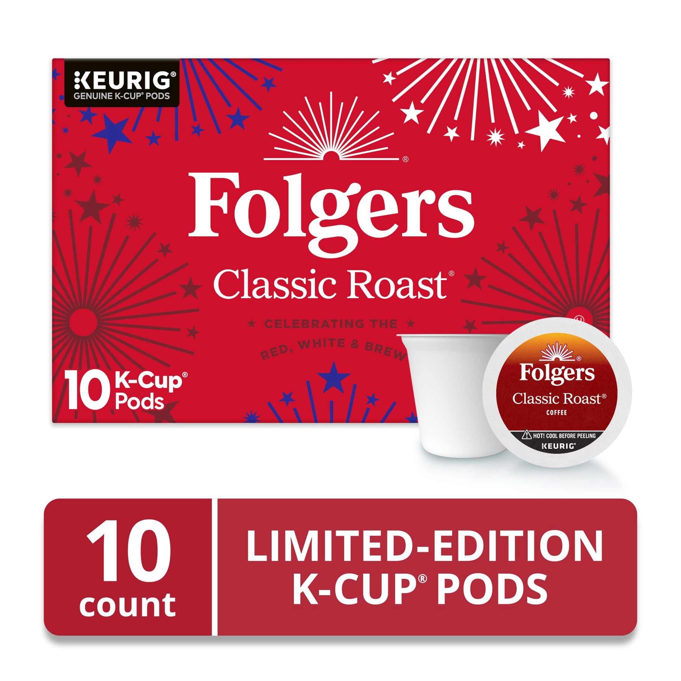 Folgers Classic Roast Naturally Caffeinated Medium Roast Coffee Keurig K-Cup Pods 10 Count Box