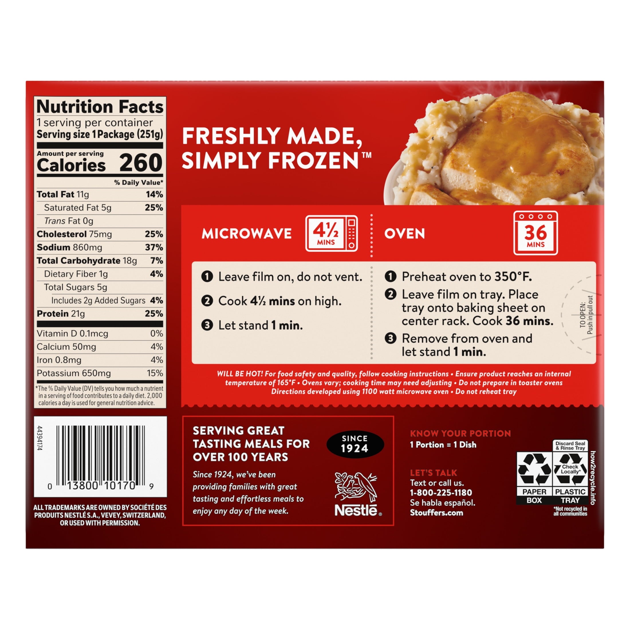Stouffer's Baked Chicken Single Serve Frozen Meal 8.875 Oz