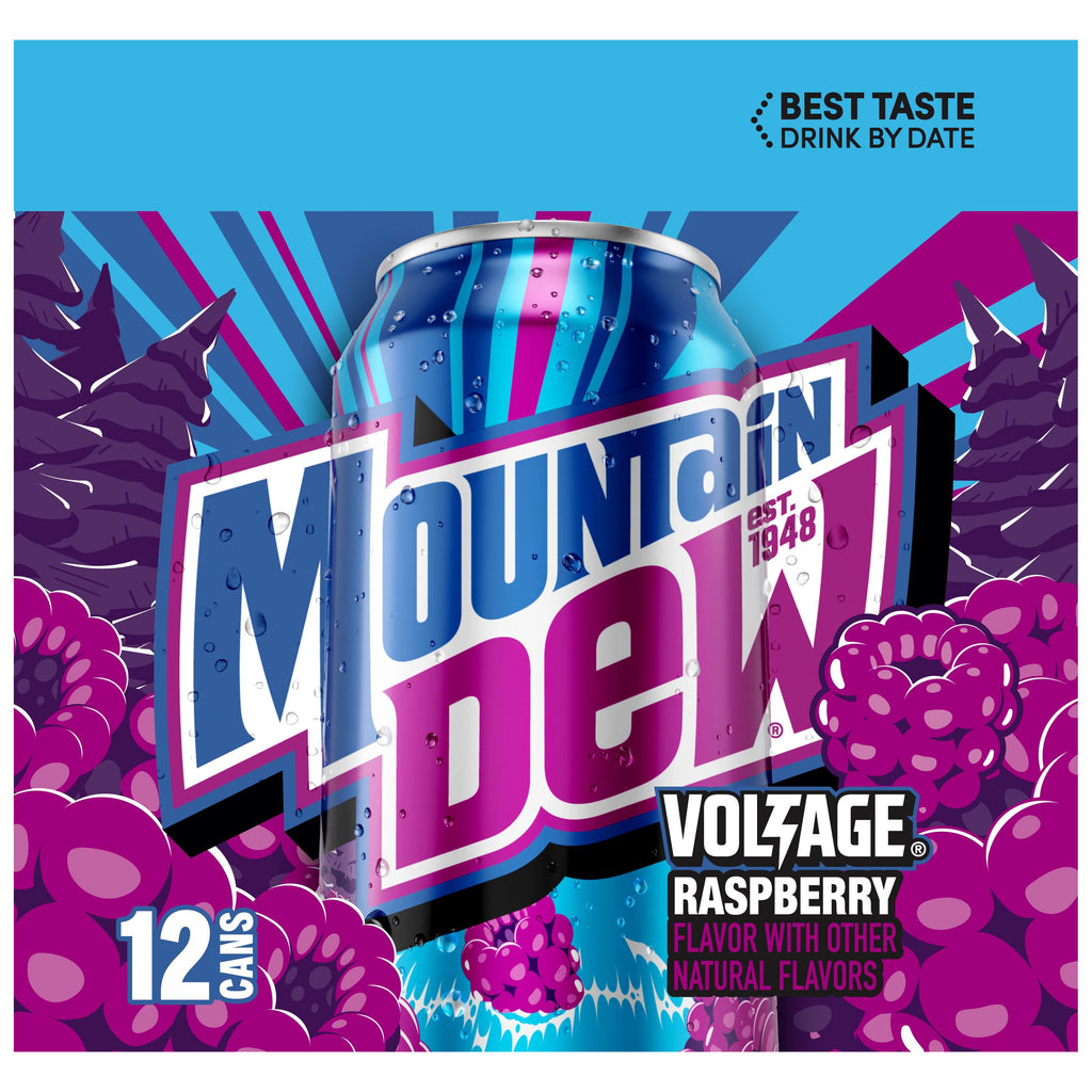 Mountain Dew Voltage Raspberry Citrus Soda Pop Cans 12 Fl Oz 12 Pack