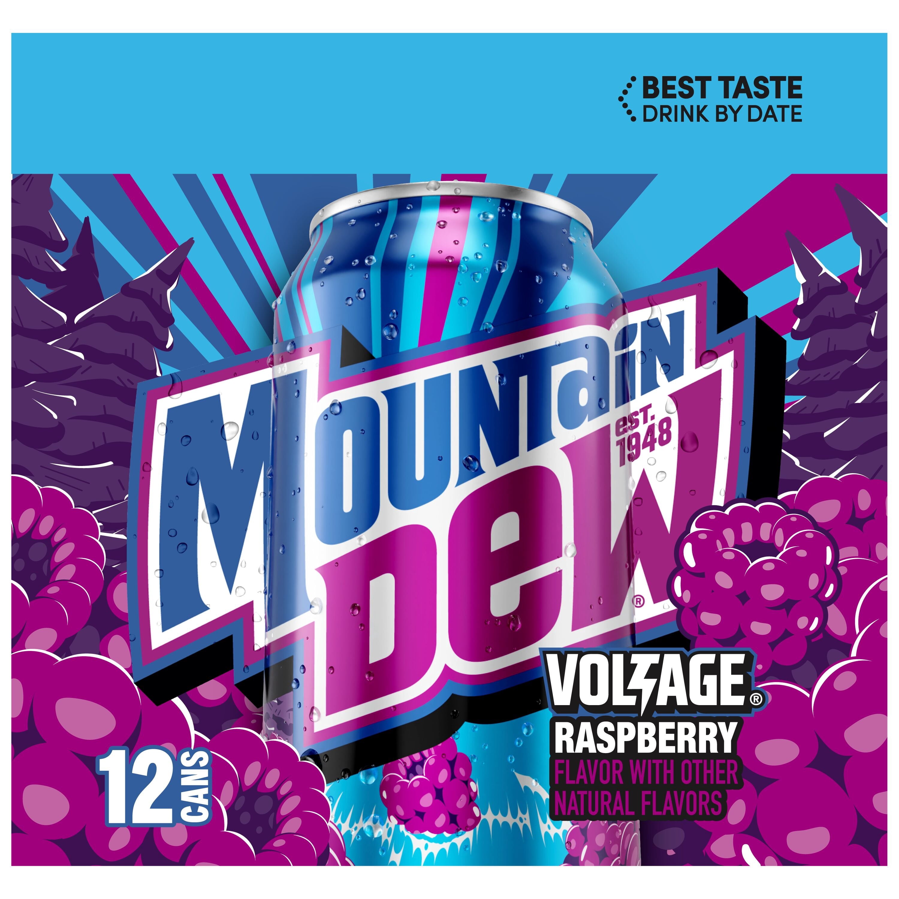 Mountain Dew Voltage Raspberry Citrus Soda Pop Cans 12 Fl Oz 12 Pack