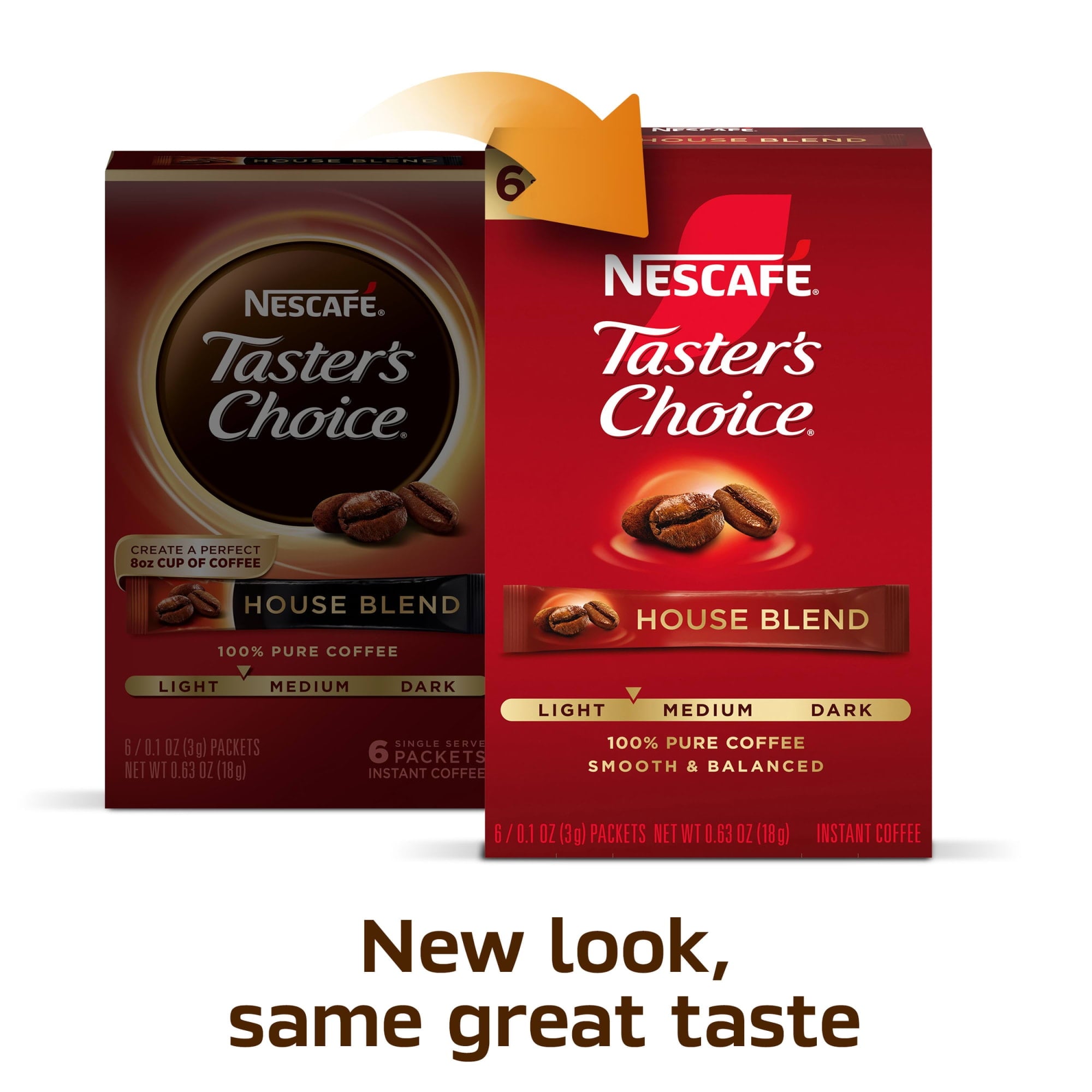 NESCAFÉ Taster's Choice House Blend Naturally Caffeinated Light Medium Roast Instant Coffee 6 Packets 0.63 oz Box