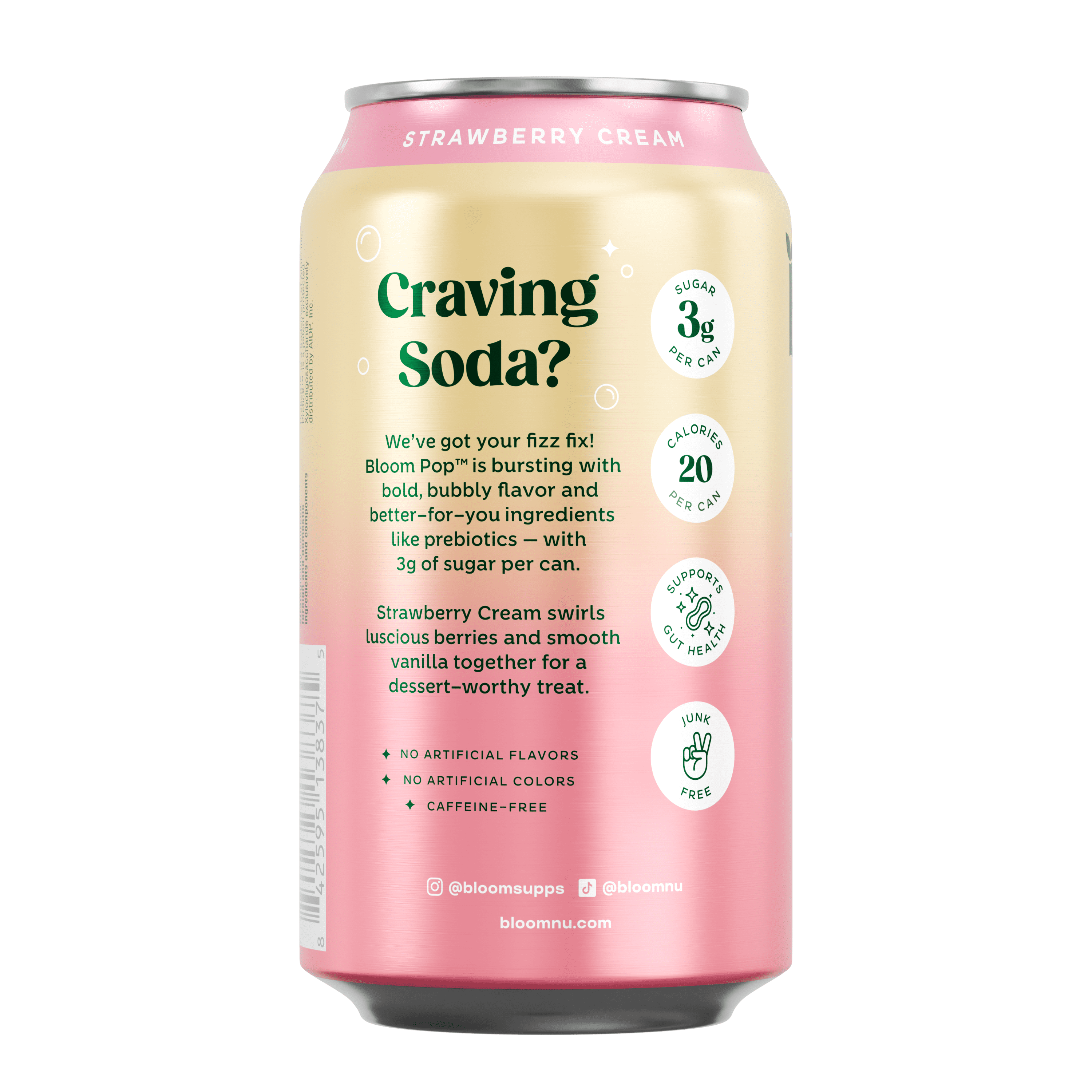 Bloom Pop Strawberries & Cream Prebiotic Soda Can 12 Fl Oz