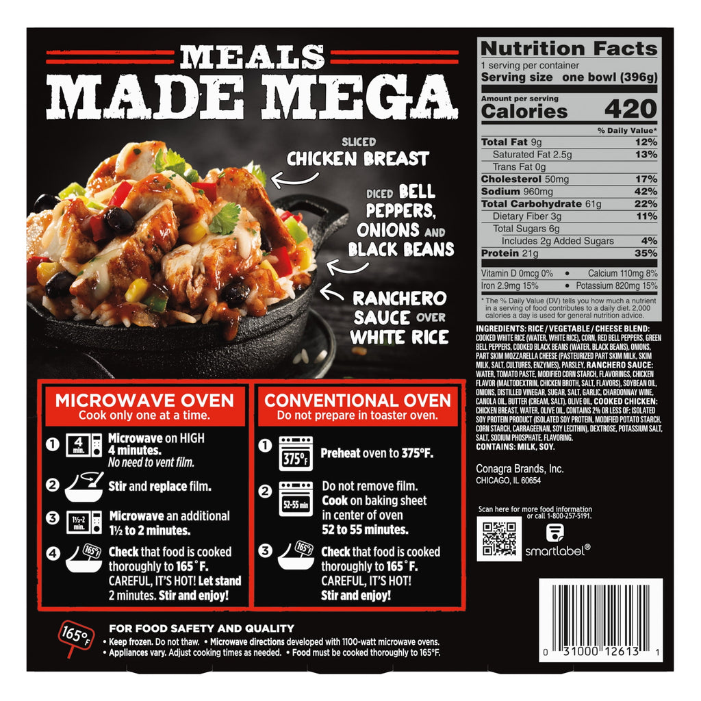 Banquet Mega Bowls Chicken Fajita Frozen Meal 14 Oz 21g Protein