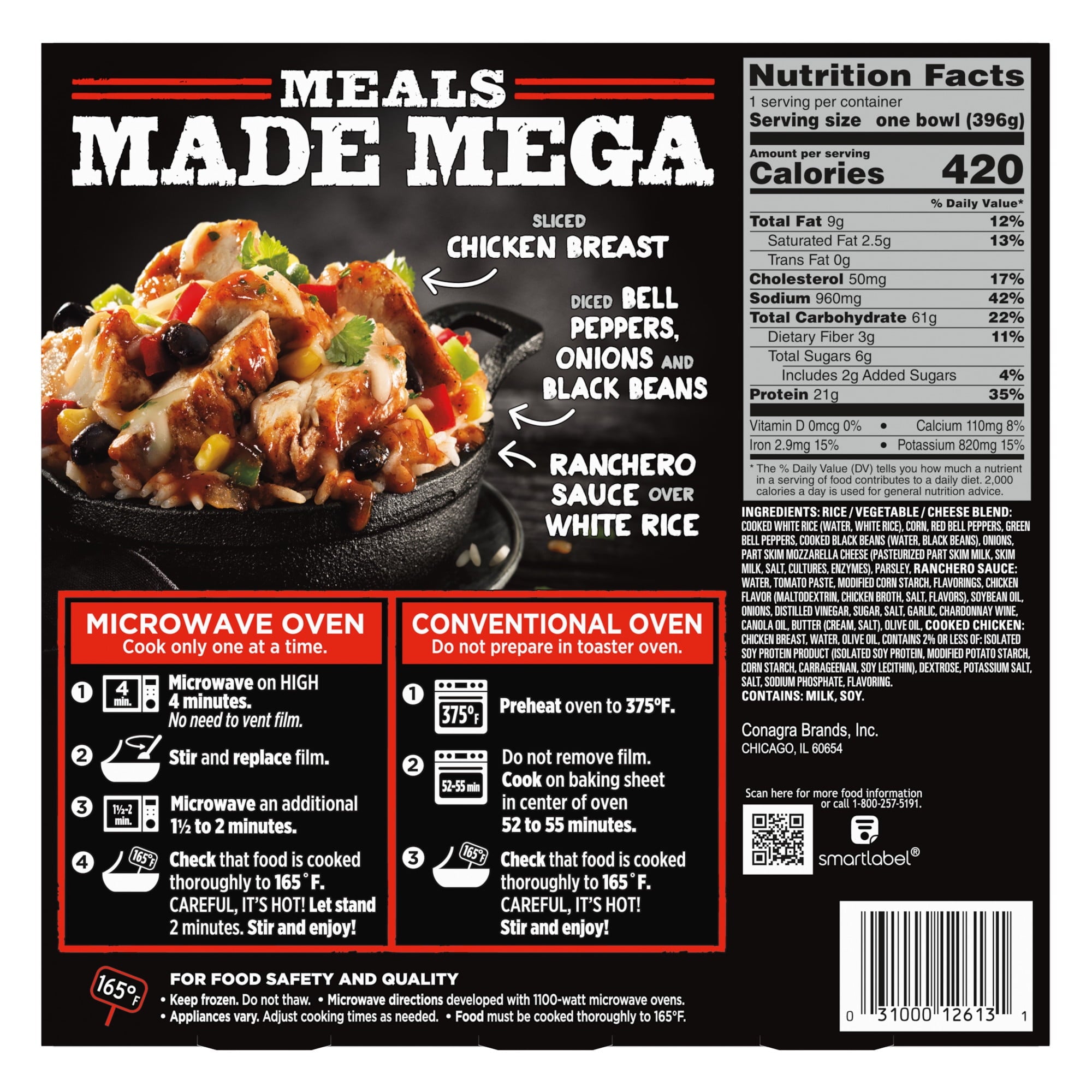 Banquet Mega Bowls Chicken Fajita Frozen Meal 14 Oz 21g Protein
