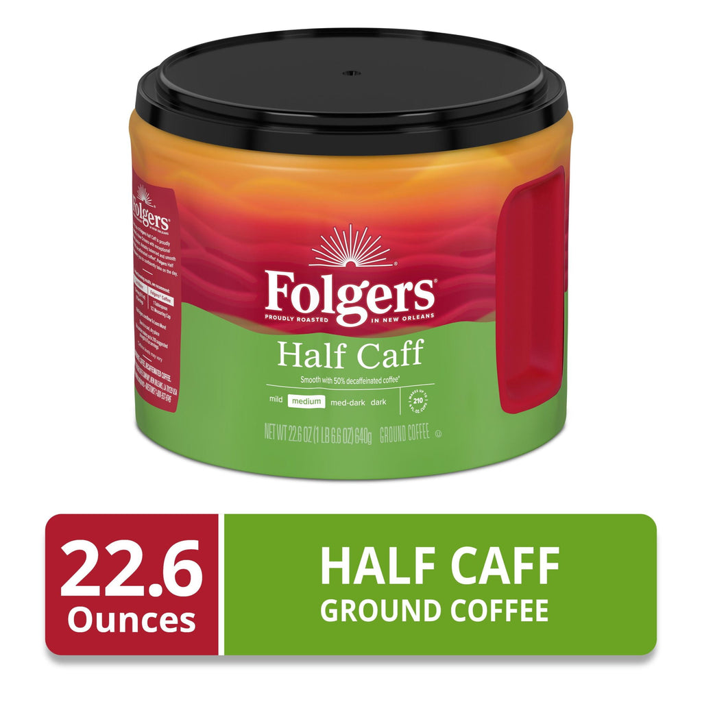 Folgers Half Caff Naturally Caffeinated Medium Roast Ground Coffee 22.6 oz Canister