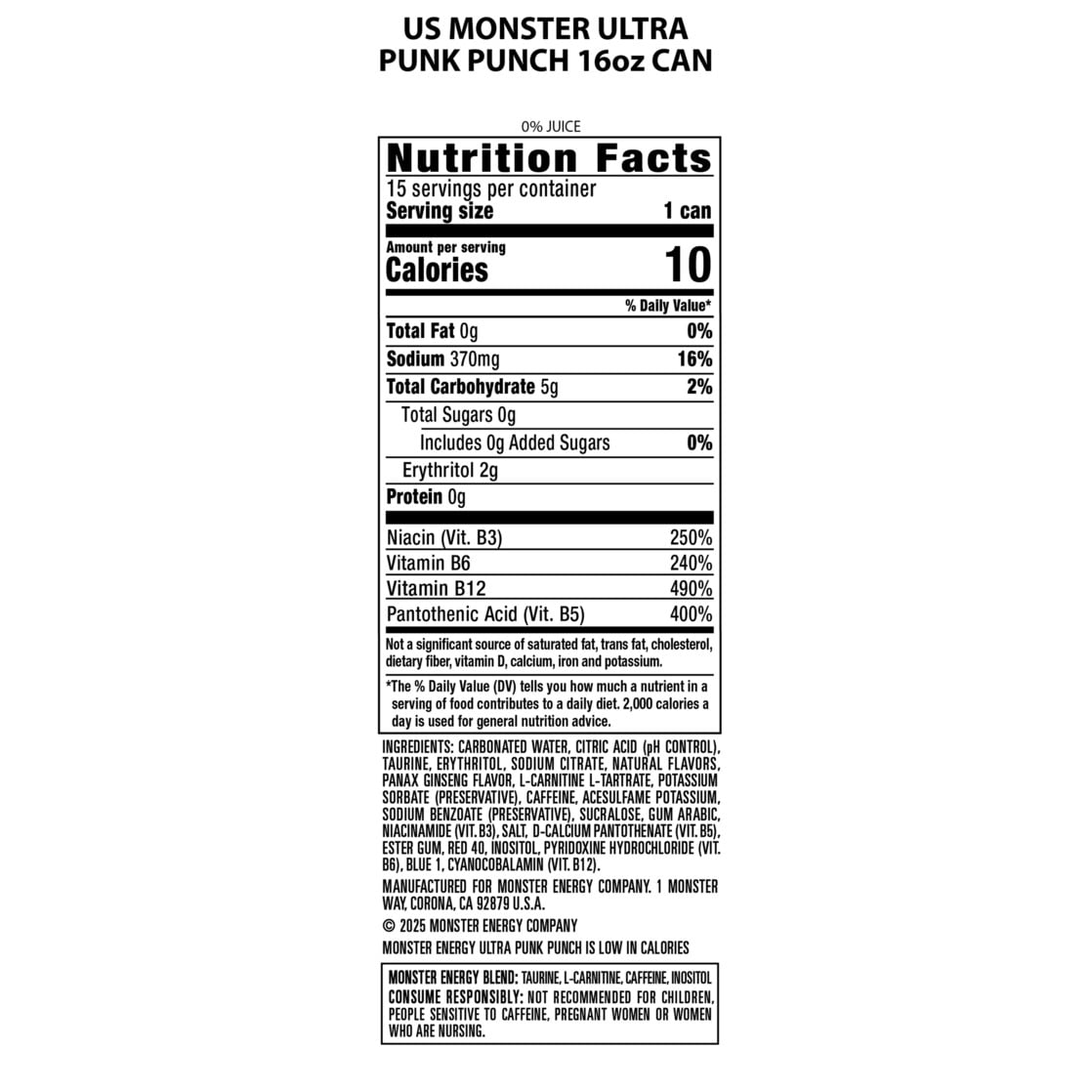 Monster Energy Ultra Punk Punch Energy Drink 16 fl oz Single Can