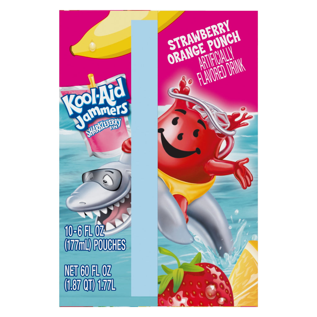 Kool-Aid Jammers Sharkleberry Fin Strawberry Orange Punch Drink Pouches 10 Count 6 fl oz