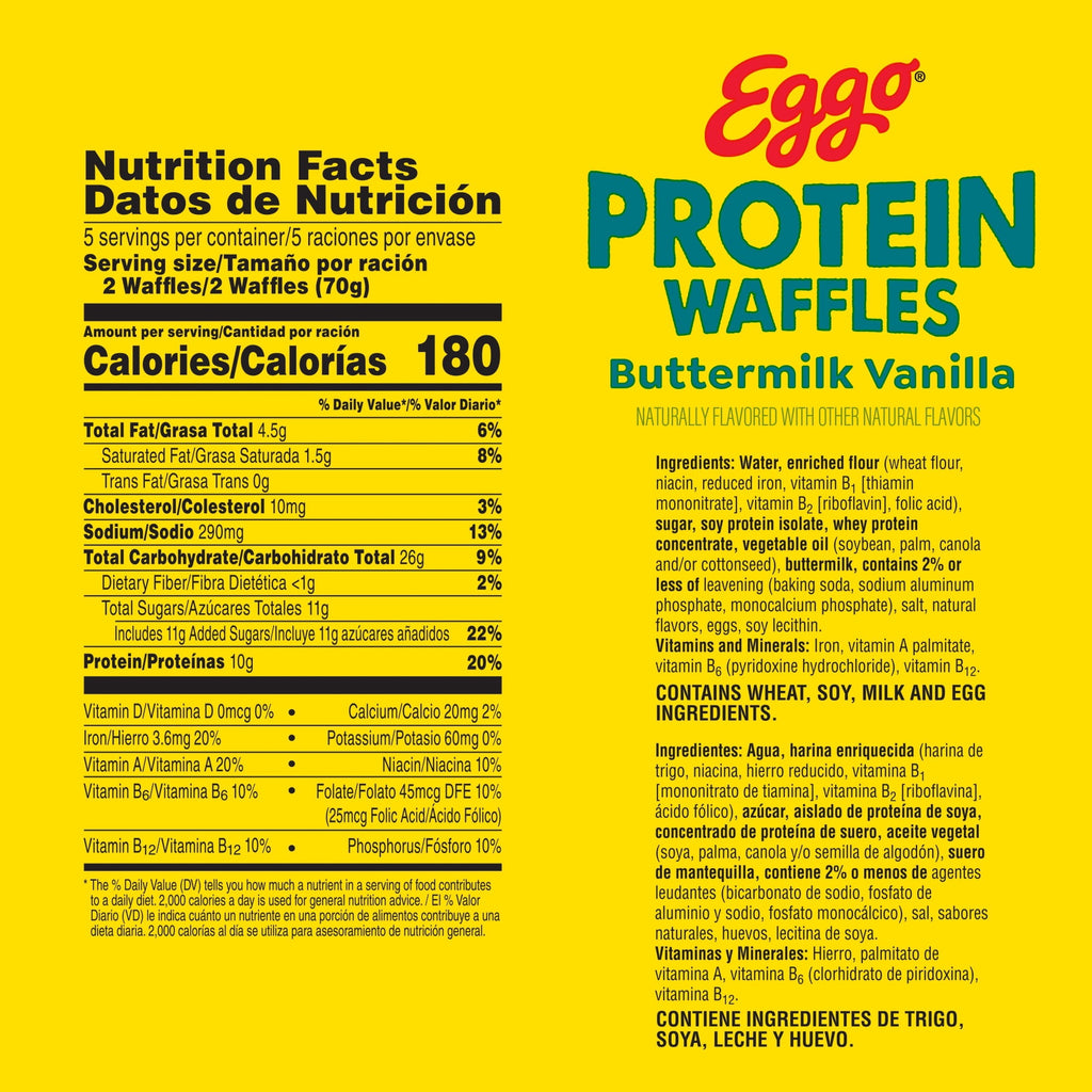 Eggo Protein Buttermilk Vanilla Waffles Frozen 12.3 Oz 10 Count