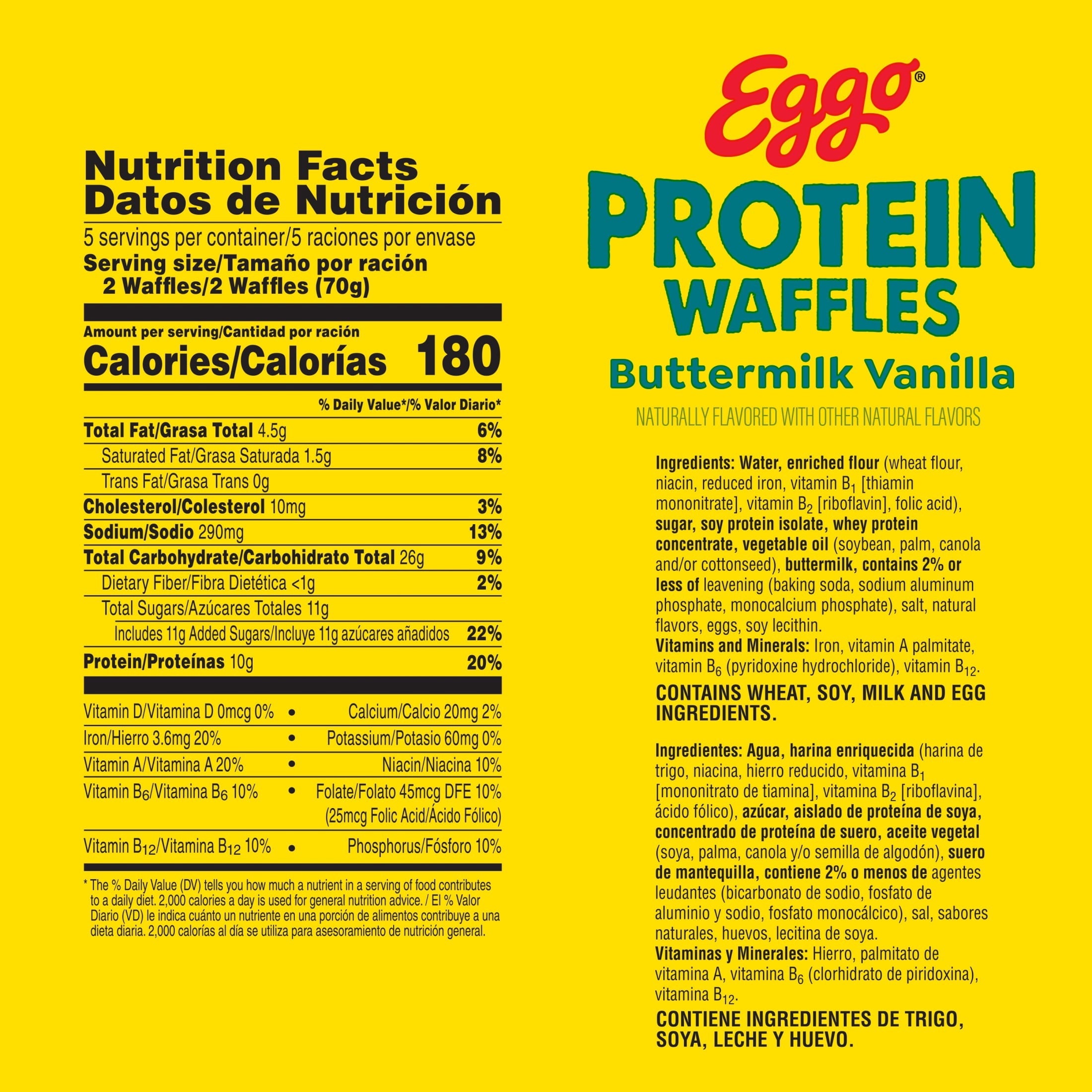 Eggo Protein Buttermilk Vanilla Waffles Frozen 12.3 Oz 10 Count