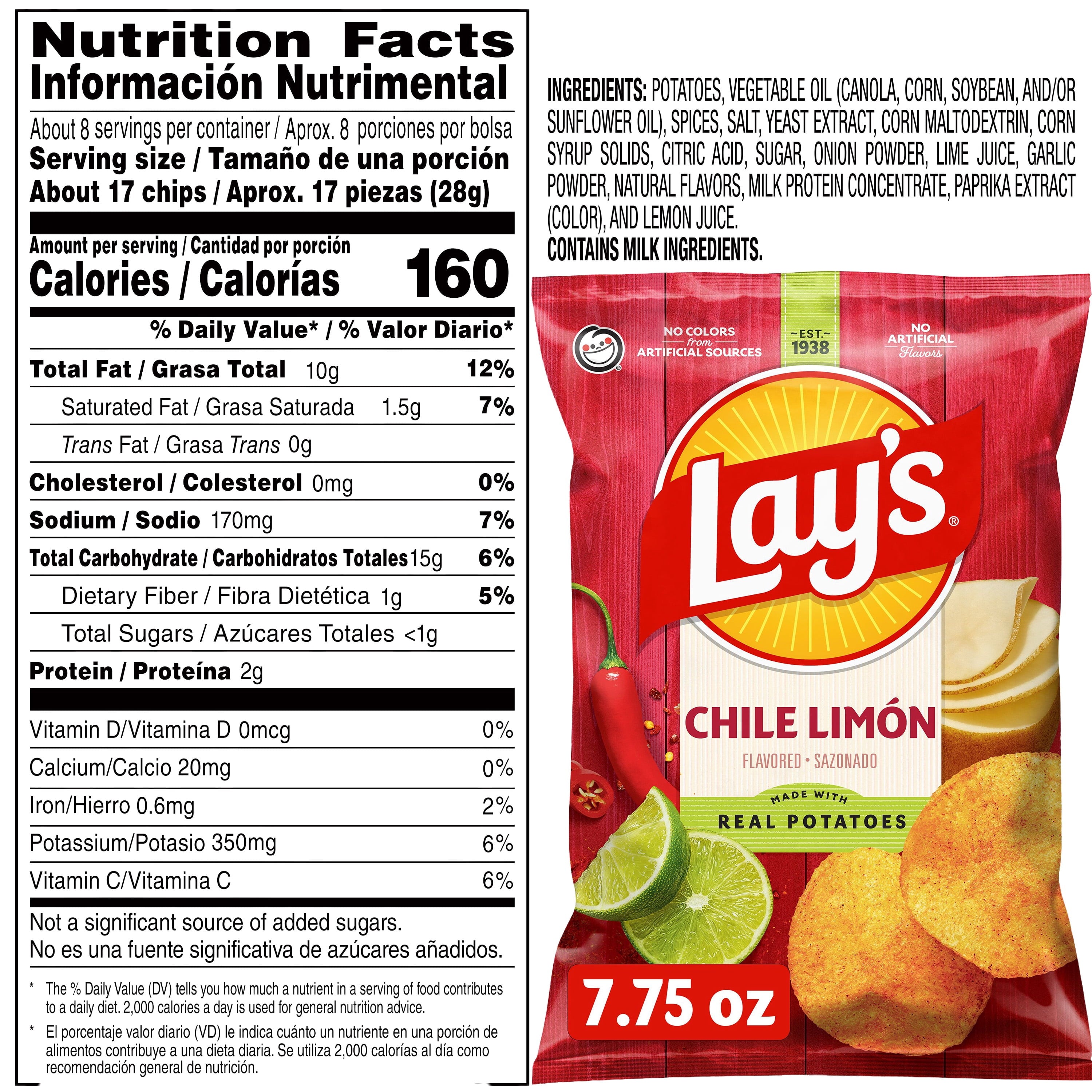 Chile Limón Flavored Potato Chips 7.75 Oz Lay's