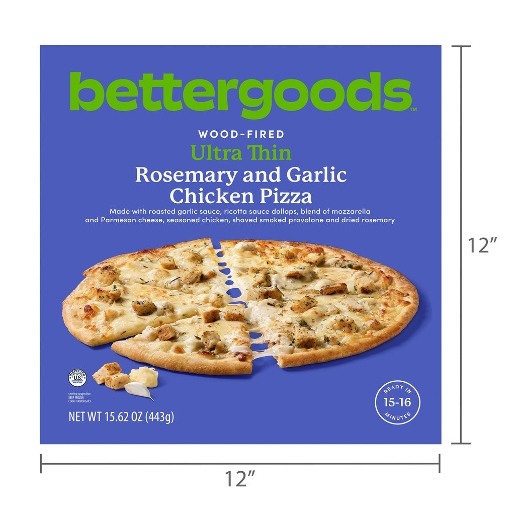 Bettergoods Wood-Fired Ultra-Thin Roasted Garlic and Rosemary Chicken Pizza 15.6 Oz Frozen